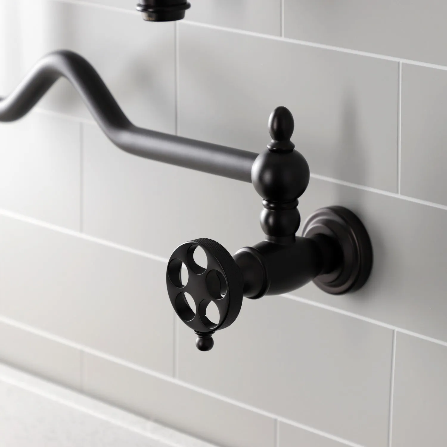 Kingston Brass KS2105RKZ Wendell Wall Mount Pot Filler Faucet with Knurled Handle, Oil Rubbed Bronze