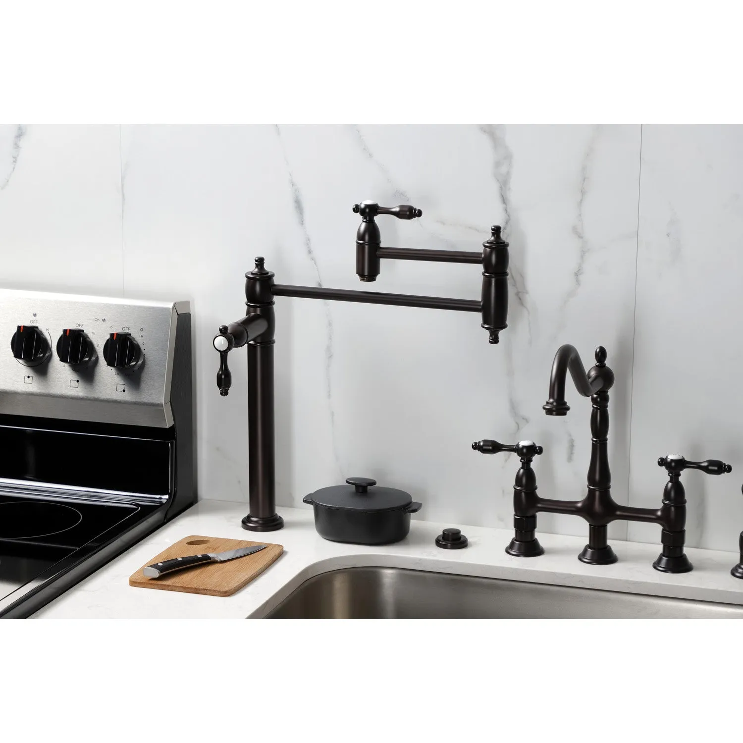 Kingston Brass KS3705TAL Tudor Deck Mount Pot Filler Faucet, Oil Rubbed Bronze