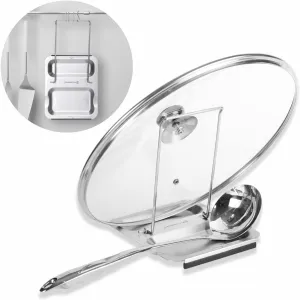 KITCHENDAO Foldable Spoon Rest and Pot Lid Holder for Counter, Non-scratch Silicone Base, Stainless Steel Pan Pot Cover Lid Rack Shelf Stand Holder Spoon Holder Utensil Rest Stove Organizer