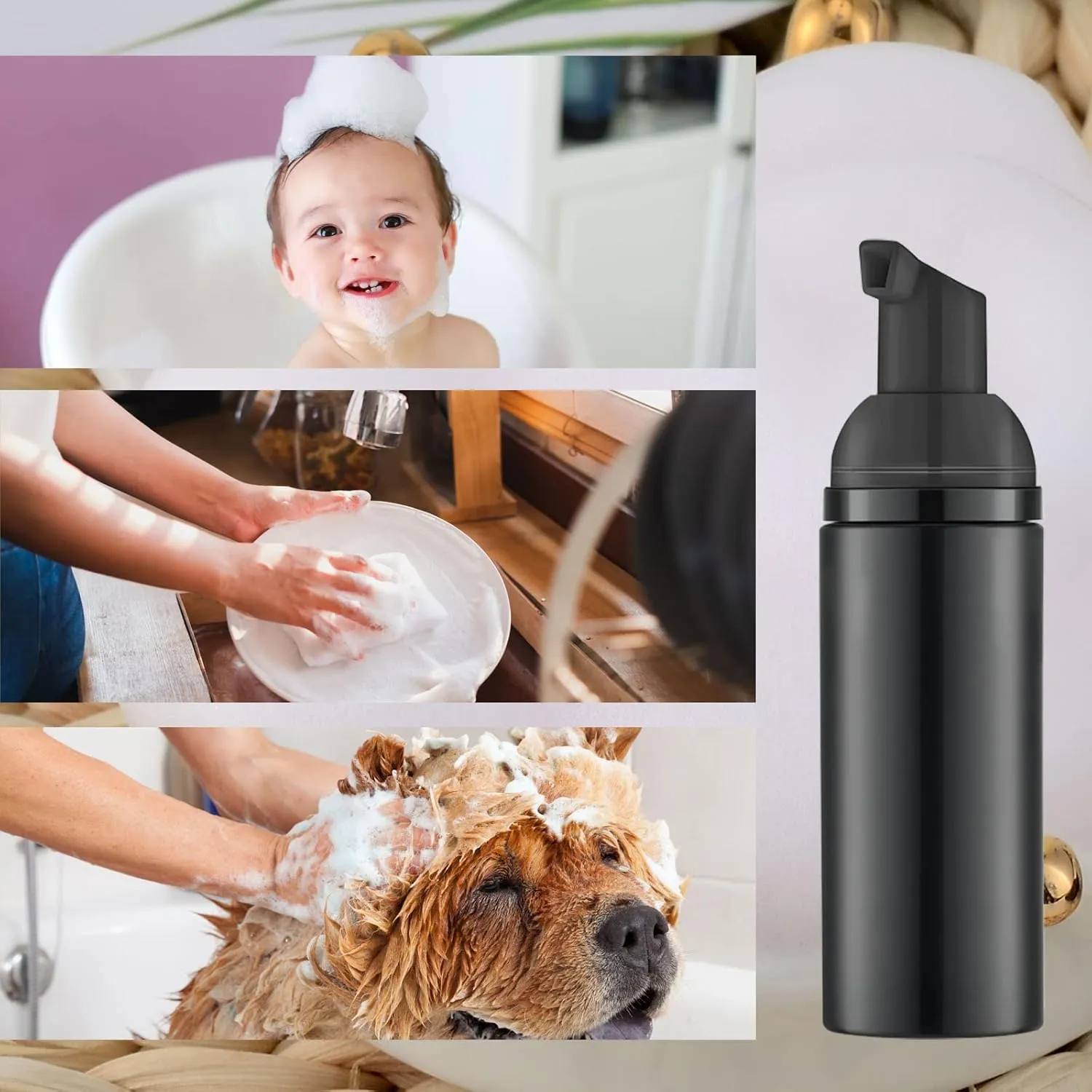 KOIBITO 2 Oz Black Foam Soap Bottle with Black Pump Empty Travel Foaming Dispenser for Hand Soap,Lash Shampoo,Body Wash(12 PCS, Black Cap)