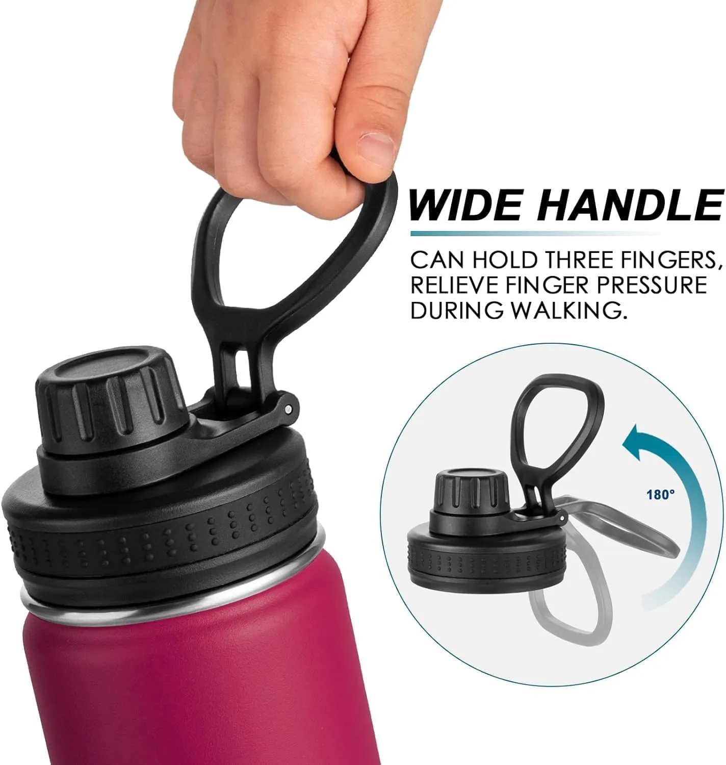 koodee 12 oz Water Bottle -Stainless Steel Vacuum Insulated Wide Mouth Flask with Leakproof Spout Lid, Reusable Sports Metal Water Bottle BPA Free(Fuchsia Red)