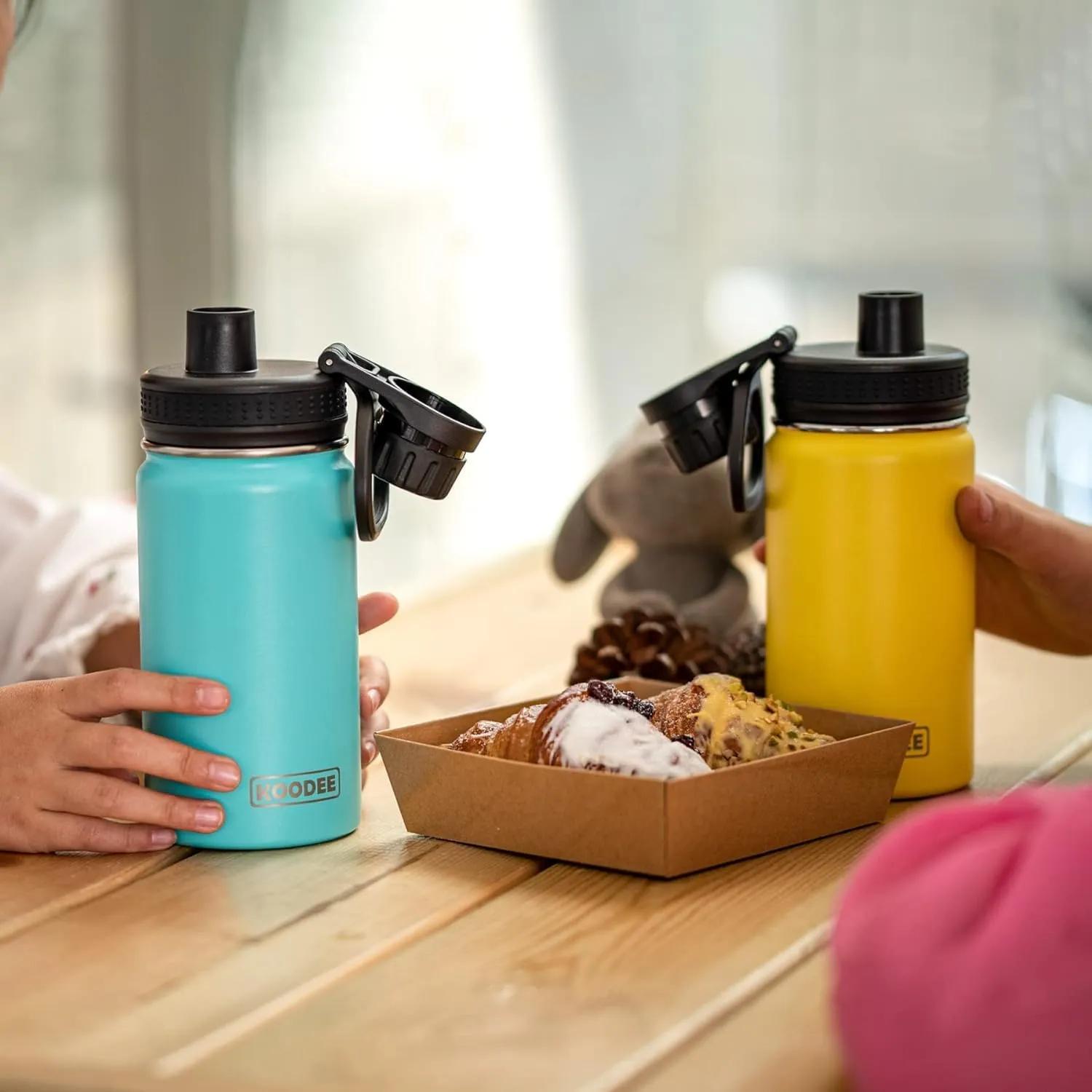 koodee 12 oz Water Bottle -Stainless Steel Vacuum Insulated Wide Mouth Flask with Leakproof Spout Lid, Reusable Sports Metal Water Bottle BPA Free(Fuchsia Red)