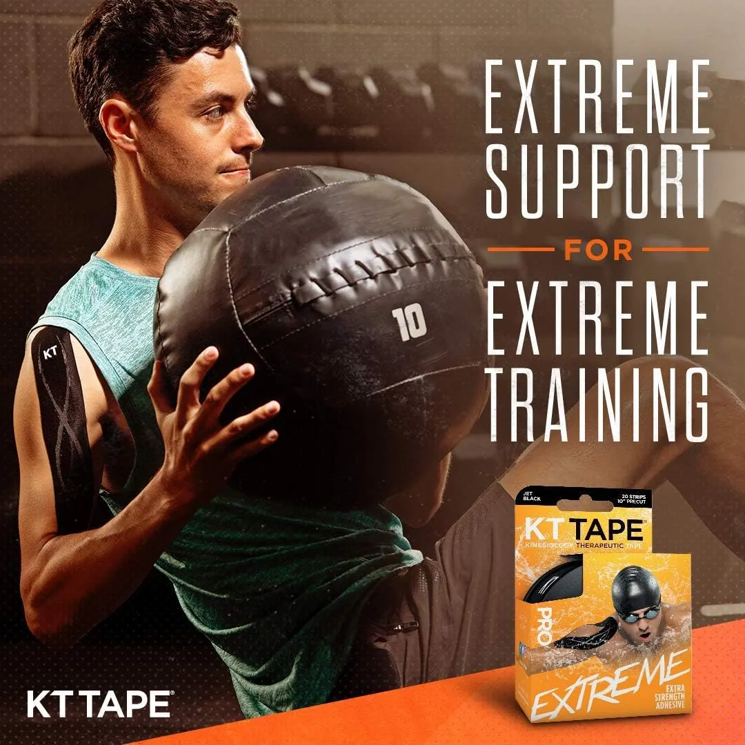 KT Tape, Pro Extreme Synthetic Kinesiology Athletic Tape, 20 Count, 10” Precut Strips