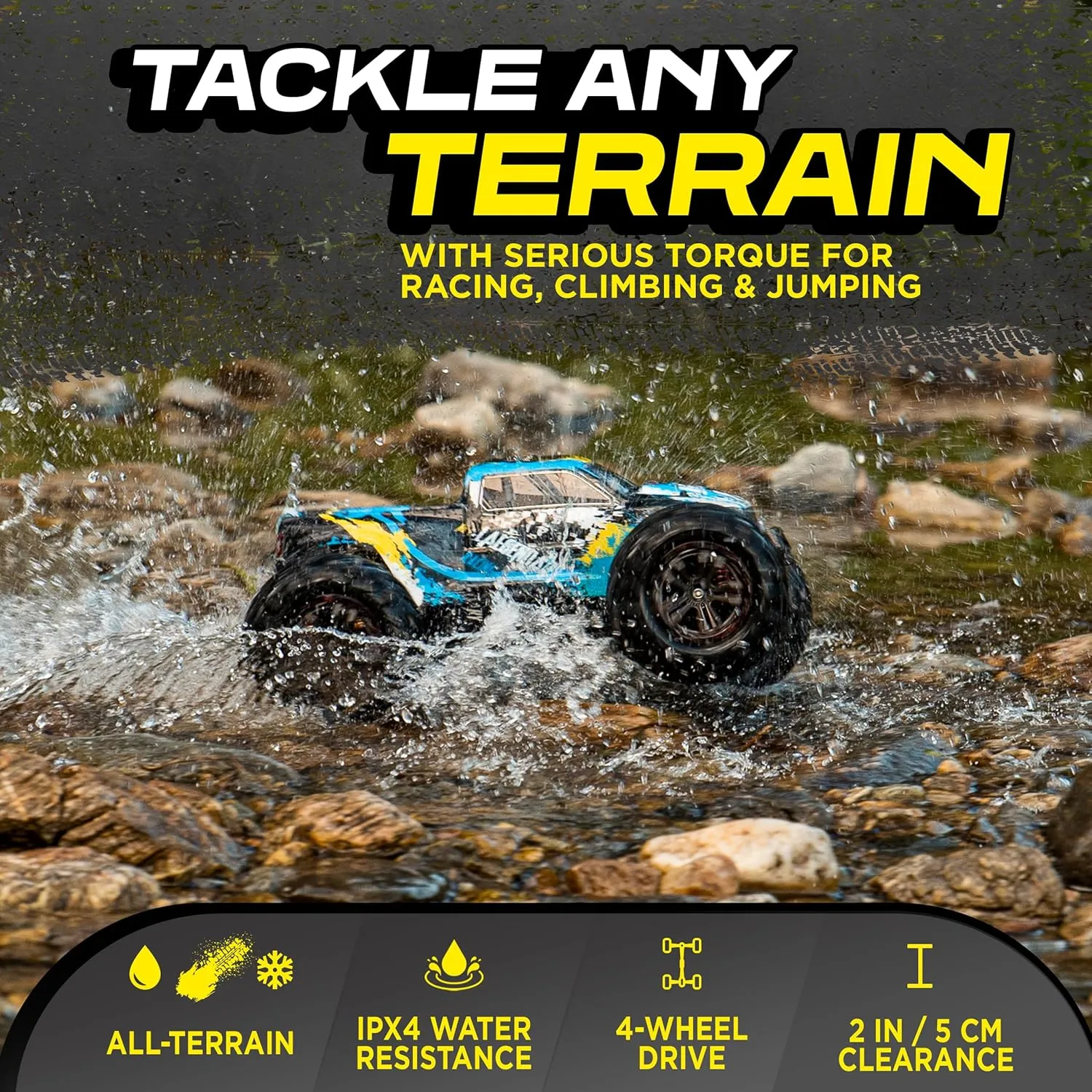 LAEGENDARY 1:10 Scale 4x4 Off-Road RC Truck - Hobby Grade Brushed Motor RC Car with 2 Batteries, Waterproof Fast Remote Control Car for Adults