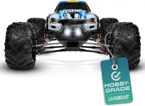 LAEGENDARY 1:10 Scale 4x4 Off-Road RC Truck - Hobby Grade Brushed Motor RC Car with 2 Batteries, Waterproof Fast Remote Control Car for Adults