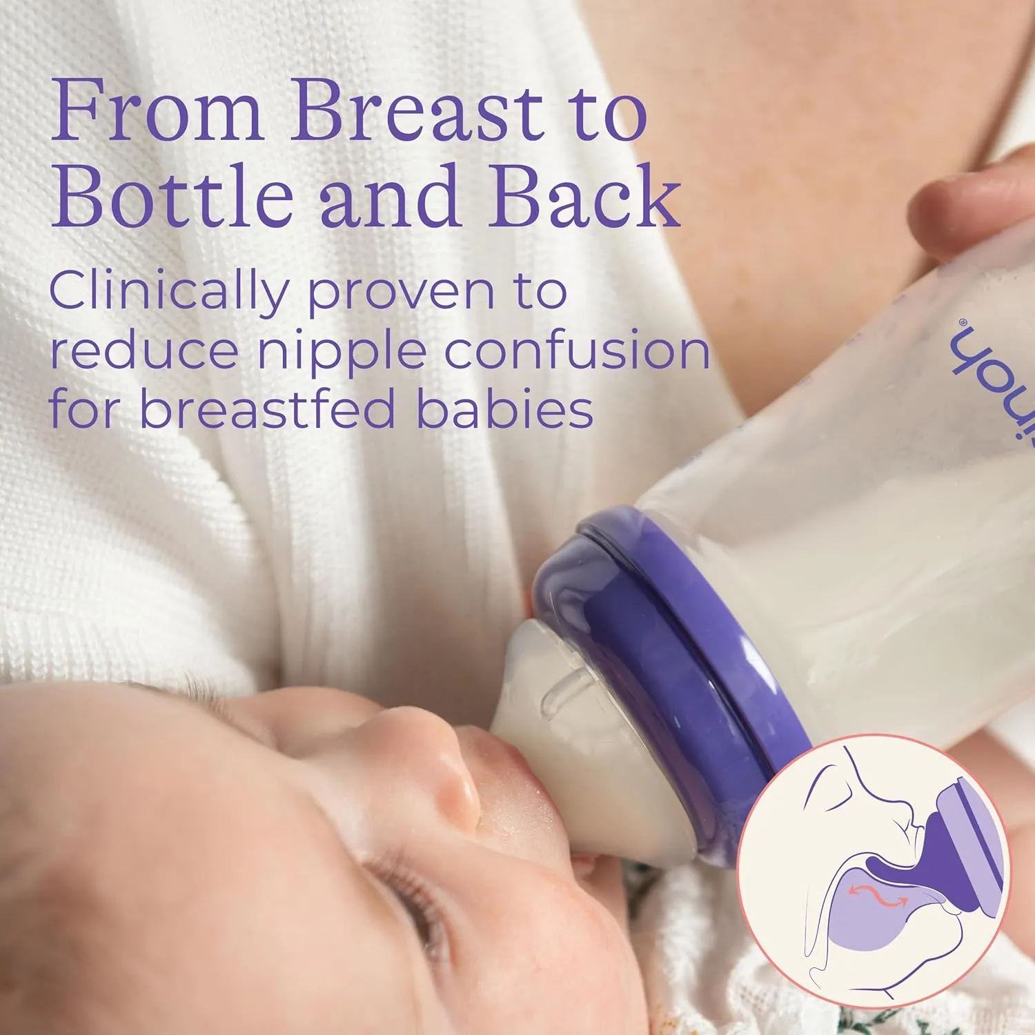 Lansinoh Anti-Colic Baby Bottles for Breastfeeding Babies, 8 Ounces, 3 Count, Includes 3 Medium Flow Nipples, Size M