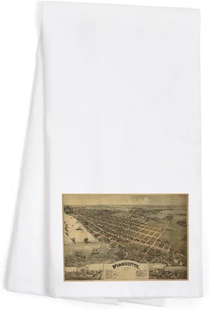 Lantern Press Wyandotte, Michigan, Panoramic Map (100% Cotton Tea Towel, Decorative Hand Towel, for Kitchen and Home)