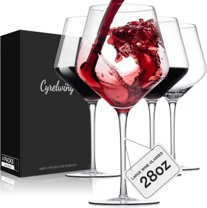 Large Red Wine glasses set of 4-28oz Extra Wine Glasses set of 4 with stem-Hand Blown Crystal Big Red Wine Glasses-Light,Thin,Wine tasting Large Cabernet Sauvignon Glasses
