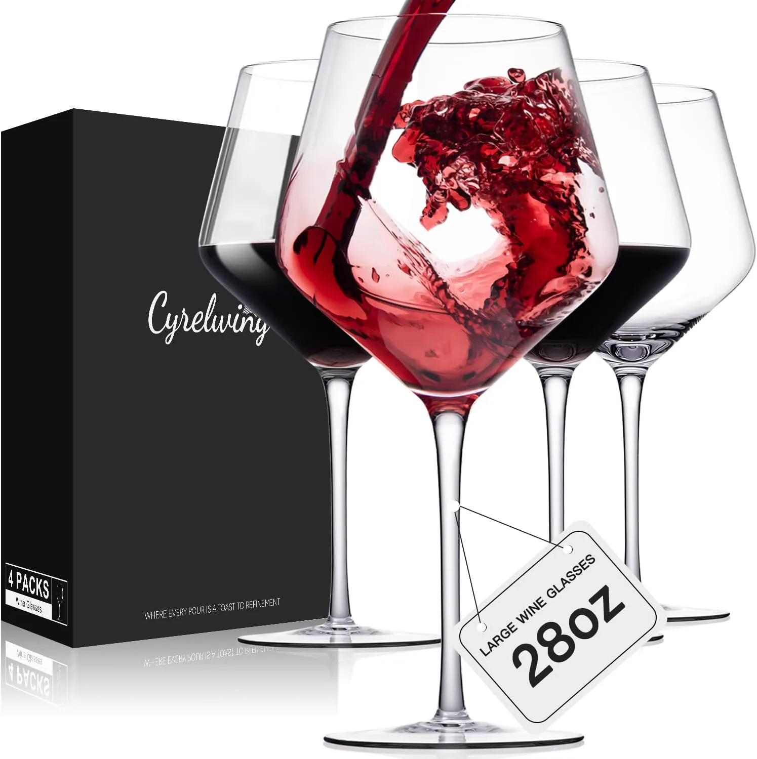 Large Red Wine glasses set of 4-28oz Extra Wine Glasses set of 4 with stem-Hand Blown Crystal Big Red Wine Glasses-Light,Thin,Wine tasting Large Cabernet Sauvignon Glasses