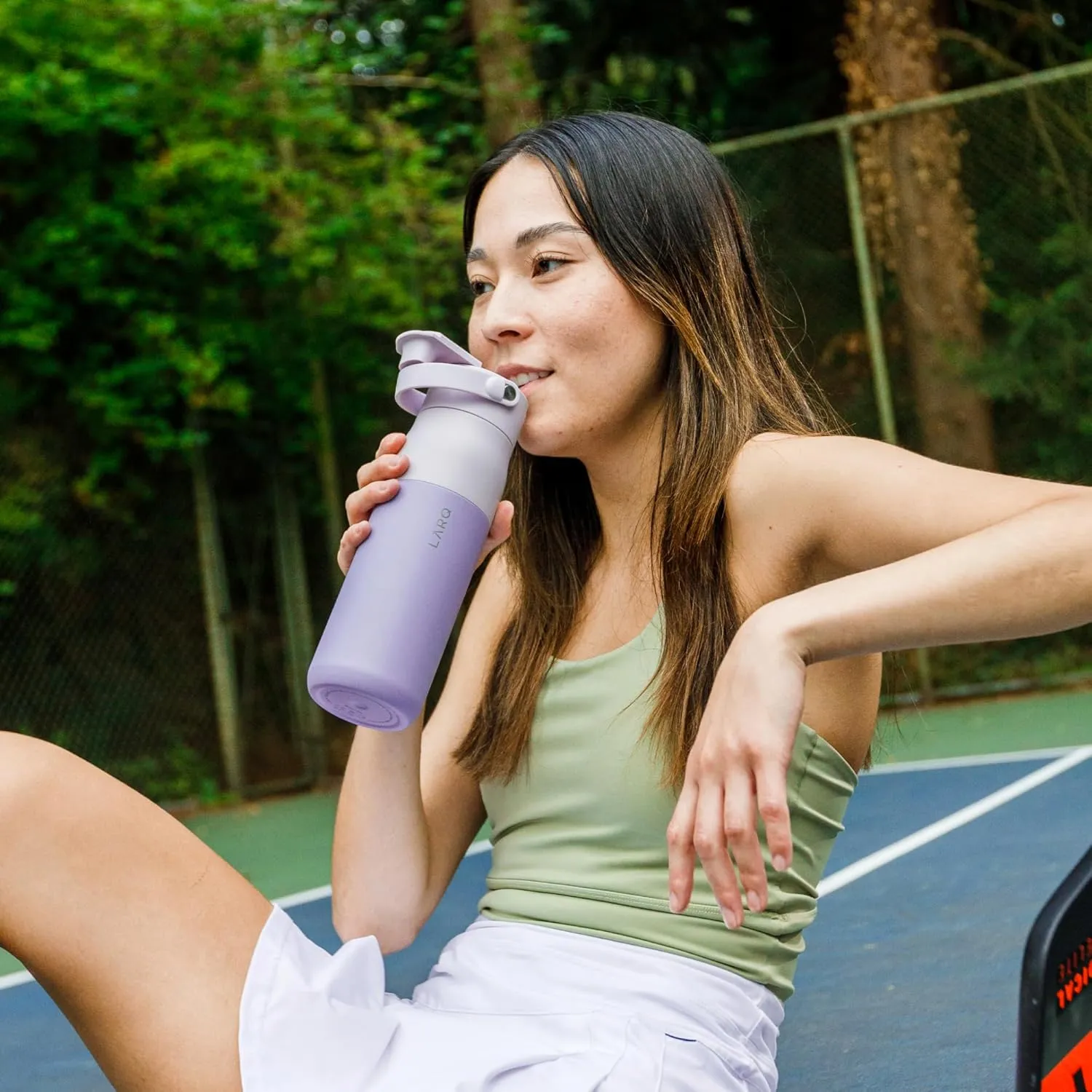 LARQ Swig Top 34oz - Insulated Stainless Steel Water Bottle With Built-In Silicone Handle | Thermos, BPA Free | Reusable Bottle for Sports, Gym, and Travel, Luberon Lavender