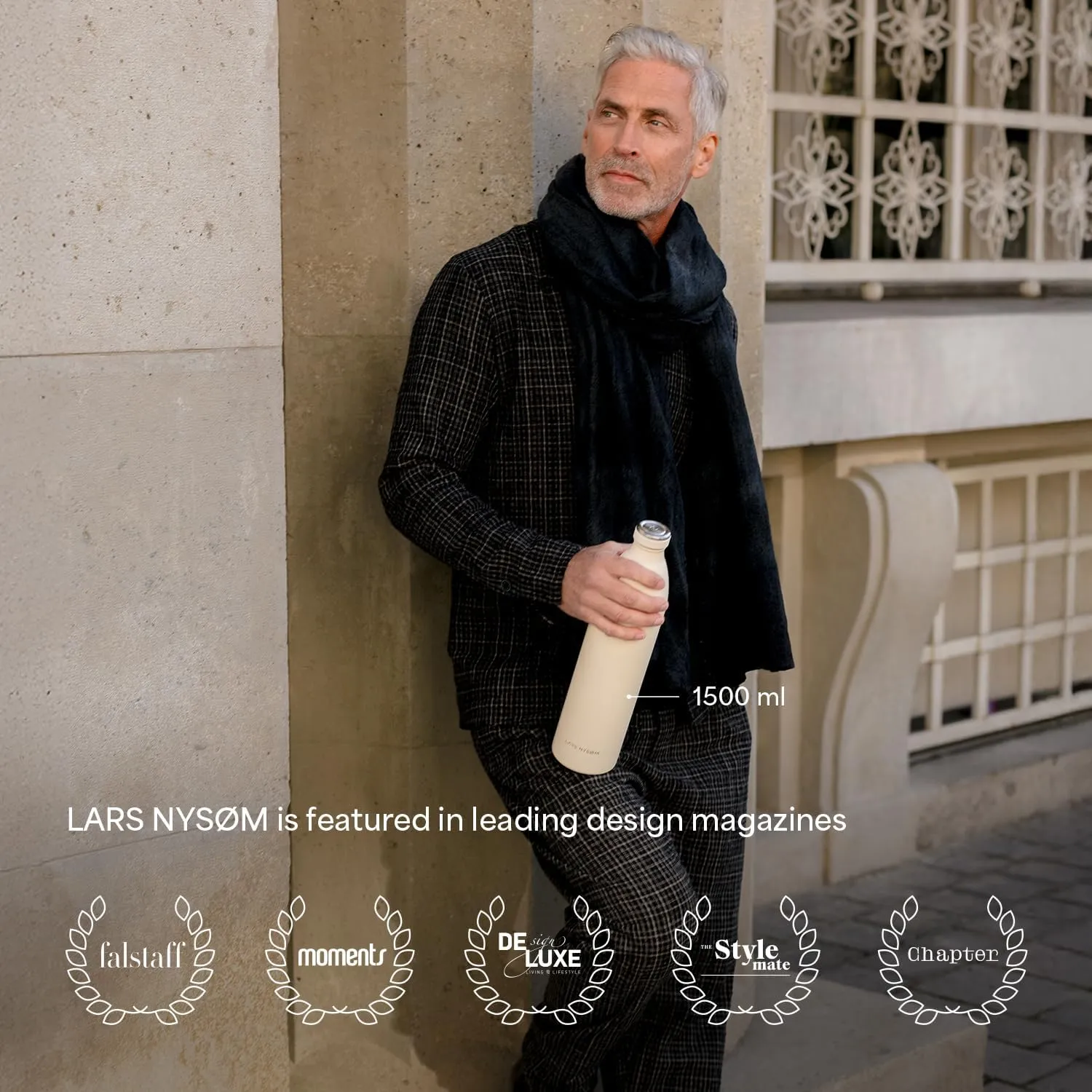 LARS NYSØM Stainless Steel Insulated Water Bottle 12oz 17oz 25oz 34oz 51oz | Insulated Thermo Flask for Hot and Cold Beverages | Leakproof Drinking Bottle (Carbon Black, 17oz)