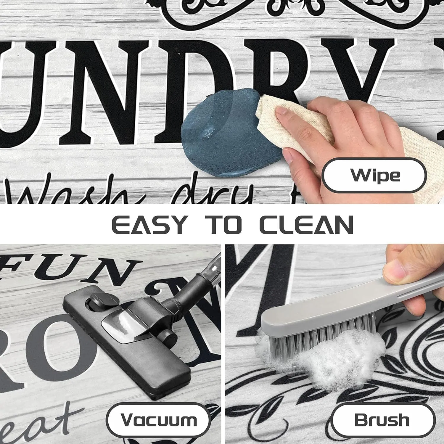 Laundry Room Rug Runner 24"x60" Non Slip Waterproof Laundry Mats for Laundry Room Decor Washable Floor Farmhouse Laundry Rug for Mudroom Washroom Bathroom, Light Grey
