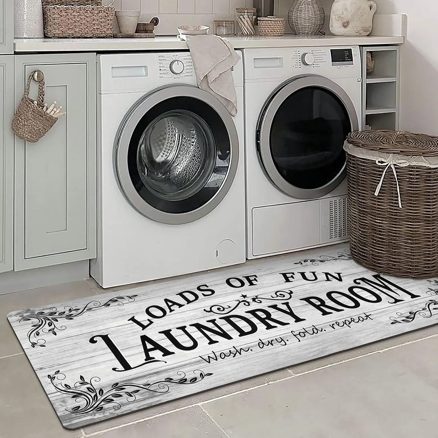 Laundry Room Rug Runner 24"x60" Non Slip Waterproof Laundry Mats for Laundry Room Decor Washable Floor Farmhouse Laundry Rug for Mudroom Washroom Bathroom, Light Grey