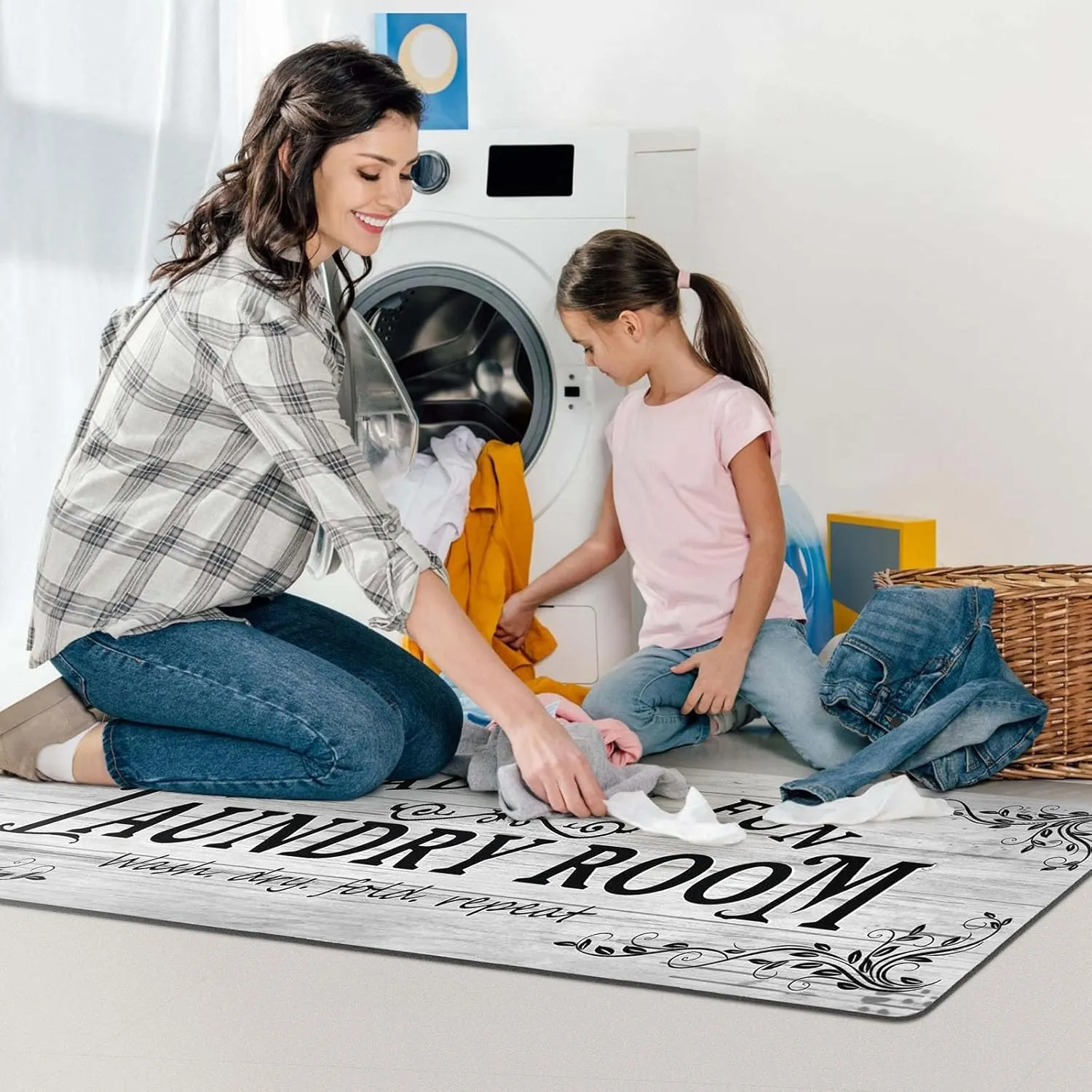 Laundry Room Rug Runner 24"x60" Non Slip Waterproof Laundry Mats for Laundry Room Decor Washable Floor Farmhouse Laundry Rug for Mudroom Washroom Bathroom, Light Grey
