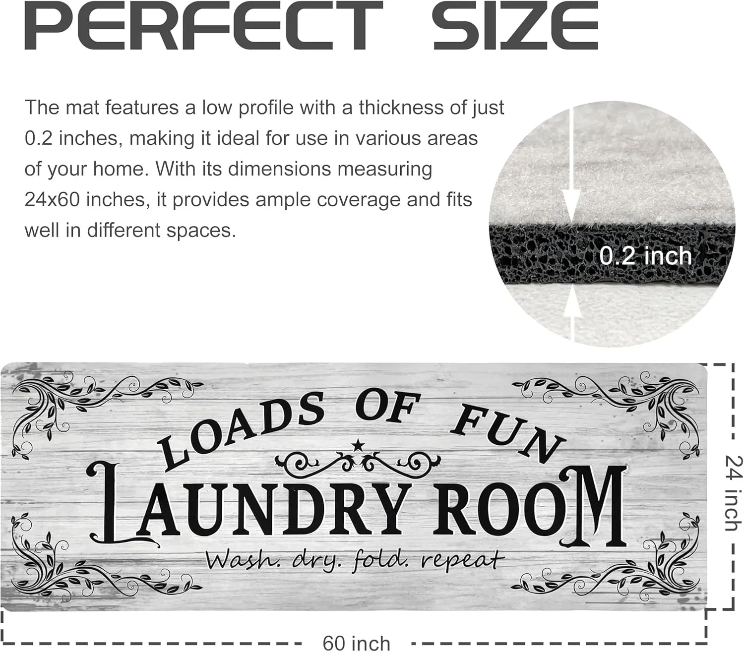 Laundry Room Rug Runner 24"x60" Non Slip Waterproof Laundry Mats for Laundry Room Decor Washable Floor Farmhouse Laundry Rug for Mudroom Washroom Bathroom, Light Grey