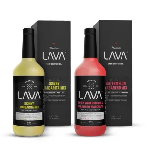 LAVA Premium Spicy Watermelon Habanero Margarita Mix & Skinny Margarita Mix by LAVA Craft Cocktail Co., Lots of Flavor and Ready to Use, 1-Liter (33.8oz) Glass Bottles