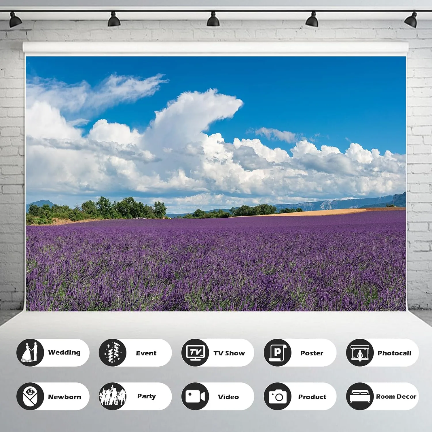 Lavender Fields Backdrop Provence Mountain Valley Lavender Field Photography Background Summer Alps Cloudy Blue Sky Nature Landscape Backdrop France Travel Hiking Party Background Props 7x5ft
