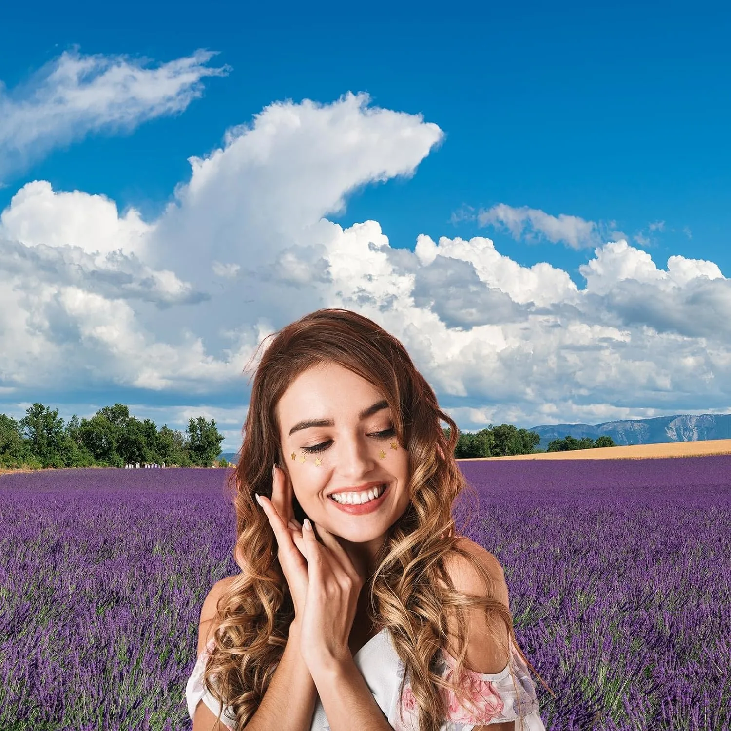 Lavender Fields Backdrop Provence Mountain Valley Lavender Field Photography Background Summer Alps Cloudy Blue Sky Nature Landscape Backdrop France Travel Hiking Party Background Props 7x5ft