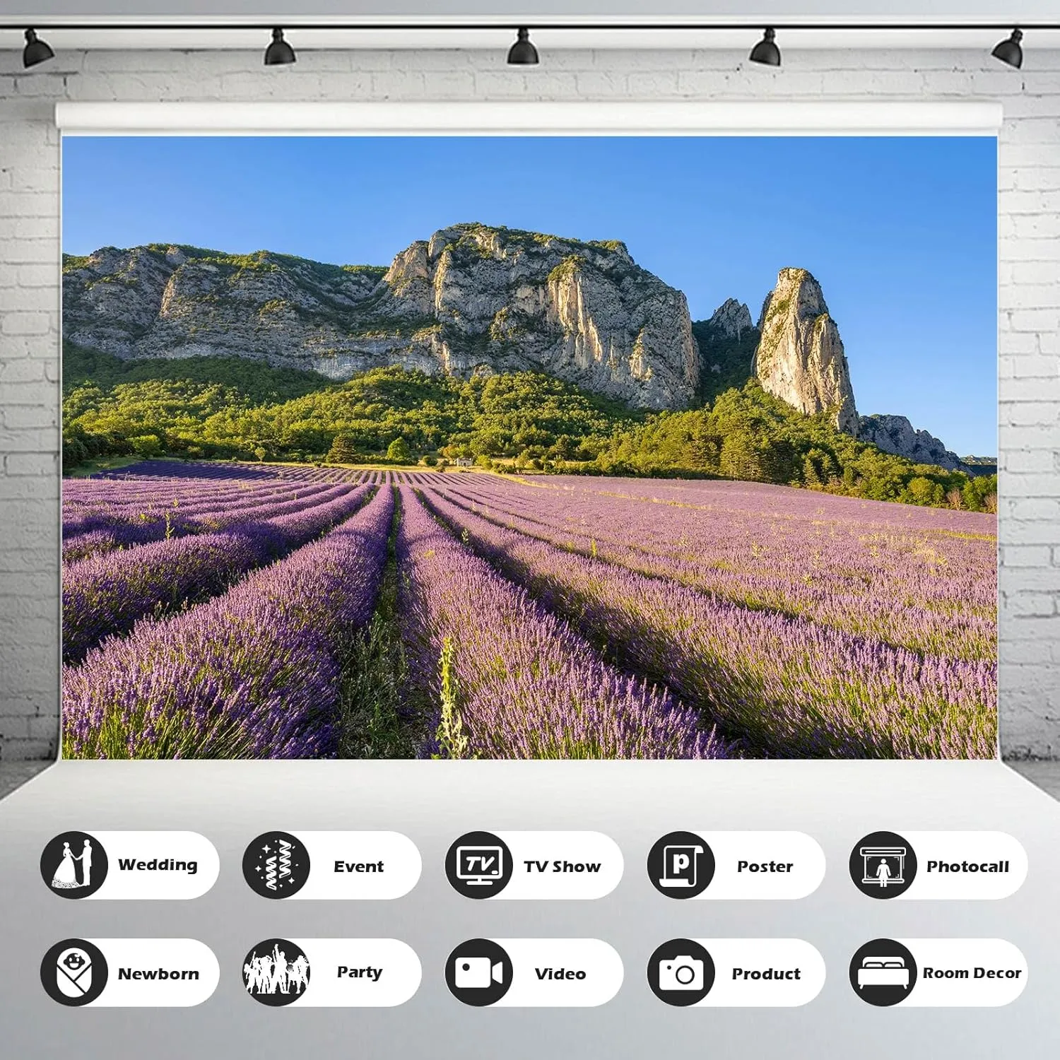 Lavender Fields Backdrop Summer View of Lavender Fields in Bloom and Alps Mountains Photography Background Alps Mountain Ridge Nature Landscape Backdrop Decors Alps Travel Theme Background 7x5ft