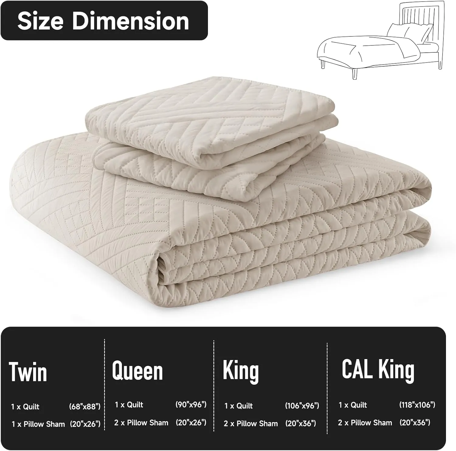 Lavsiry Beige Quilt Queen Size with Striped Pattern, Lightweight Soft Summer Thin Microfiber Bedspread & Coverlet Bedding Set for All Seasons - 3 Piece(1 Quilt, 2 Pillow Shams)