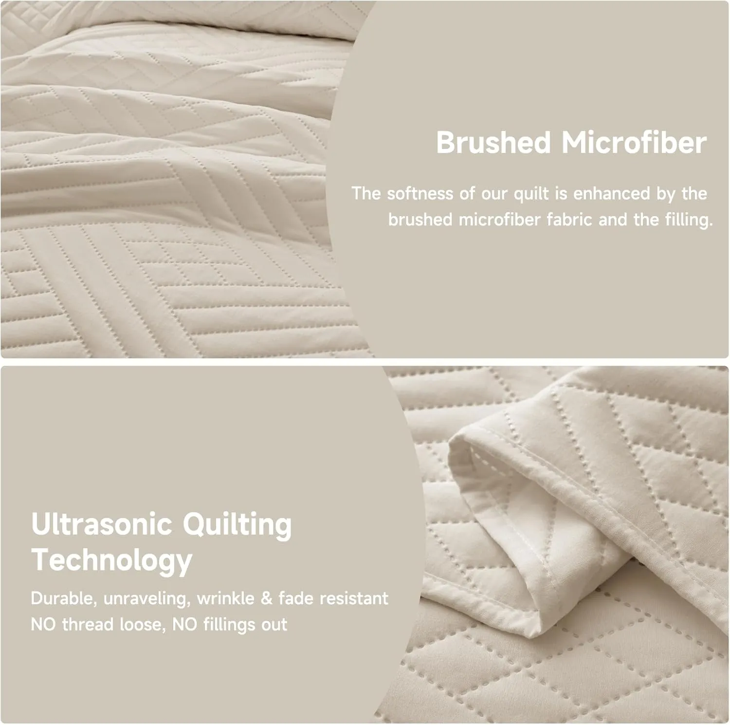 Lavsiry Beige Quilt Queen Size with Striped Pattern, Lightweight Soft Summer Thin Microfiber Bedspread & Coverlet Bedding Set for All Seasons - 3 Piece(1 Quilt, 2 Pillow Shams)