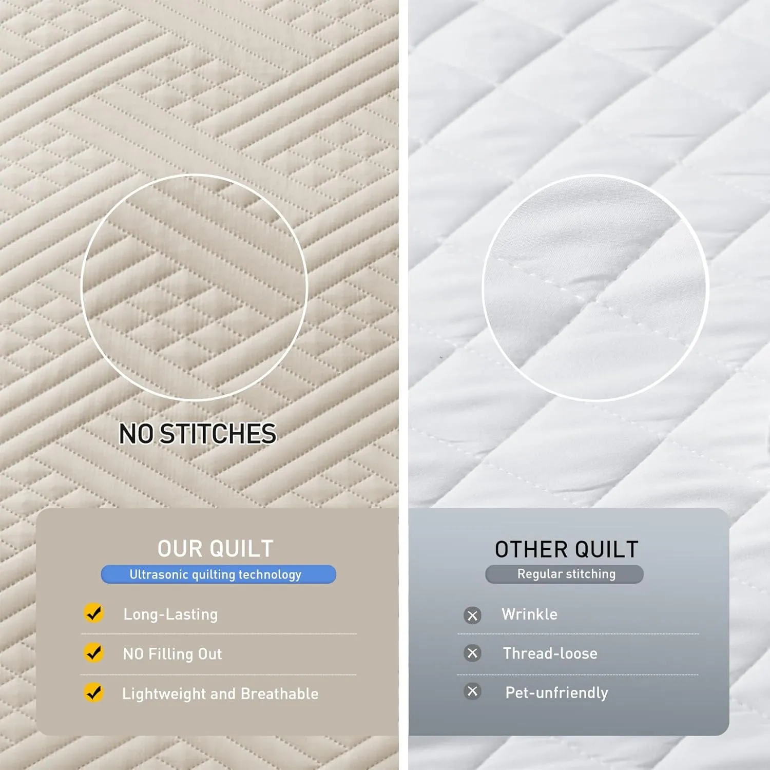 Lavsiry Beige Quilt Queen Size with Striped Pattern, Lightweight Soft Summer Thin Microfiber Bedspread & Coverlet Bedding Set for All Seasons - 3 Piece(1 Quilt, 2 Pillow Shams)