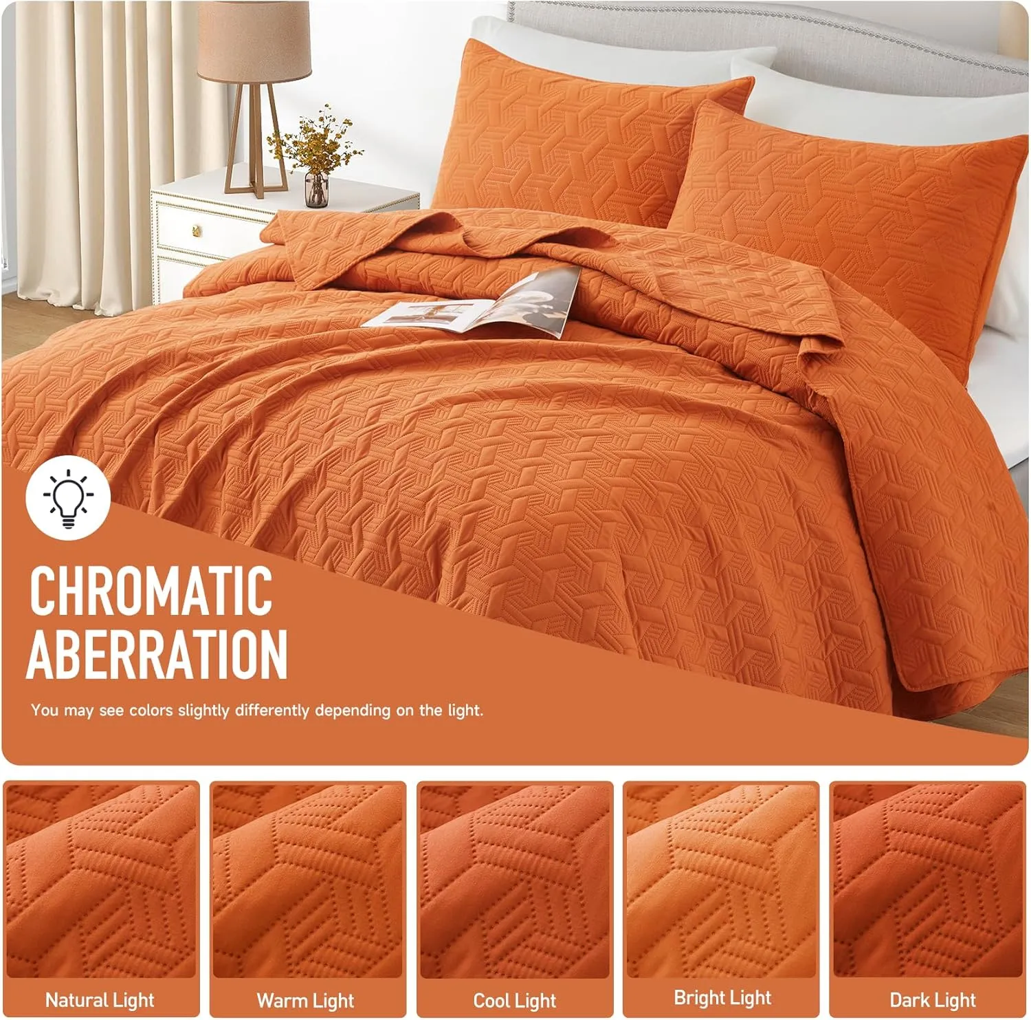 Lavsiry Burnt Orange Quilt King Size Bedding Set, Summer Thin Microfiber Quilted Bedspread & Coverlet, Soft Lightweight Comforter for All Seasons - 3 Piece(1 Quilt, 2 Pillow Shams)