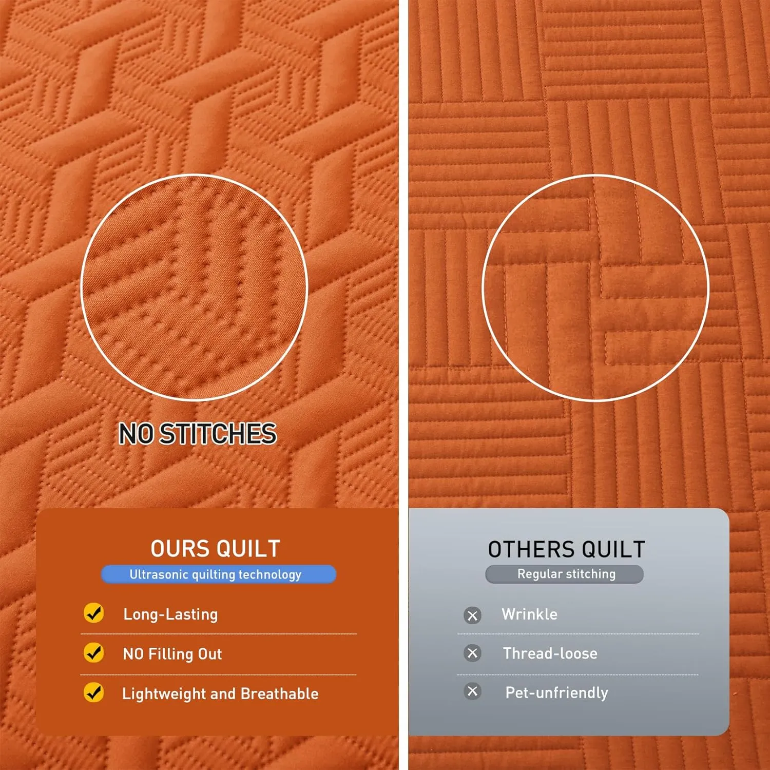 Lavsiry Burnt Orange Quilt King Size Bedding Set, Summer Thin Microfiber Quilted Bedspread & Coverlet, Soft Lightweight Comforter for All Seasons - 3 Piece(1 Quilt, 2 Pillow Shams)