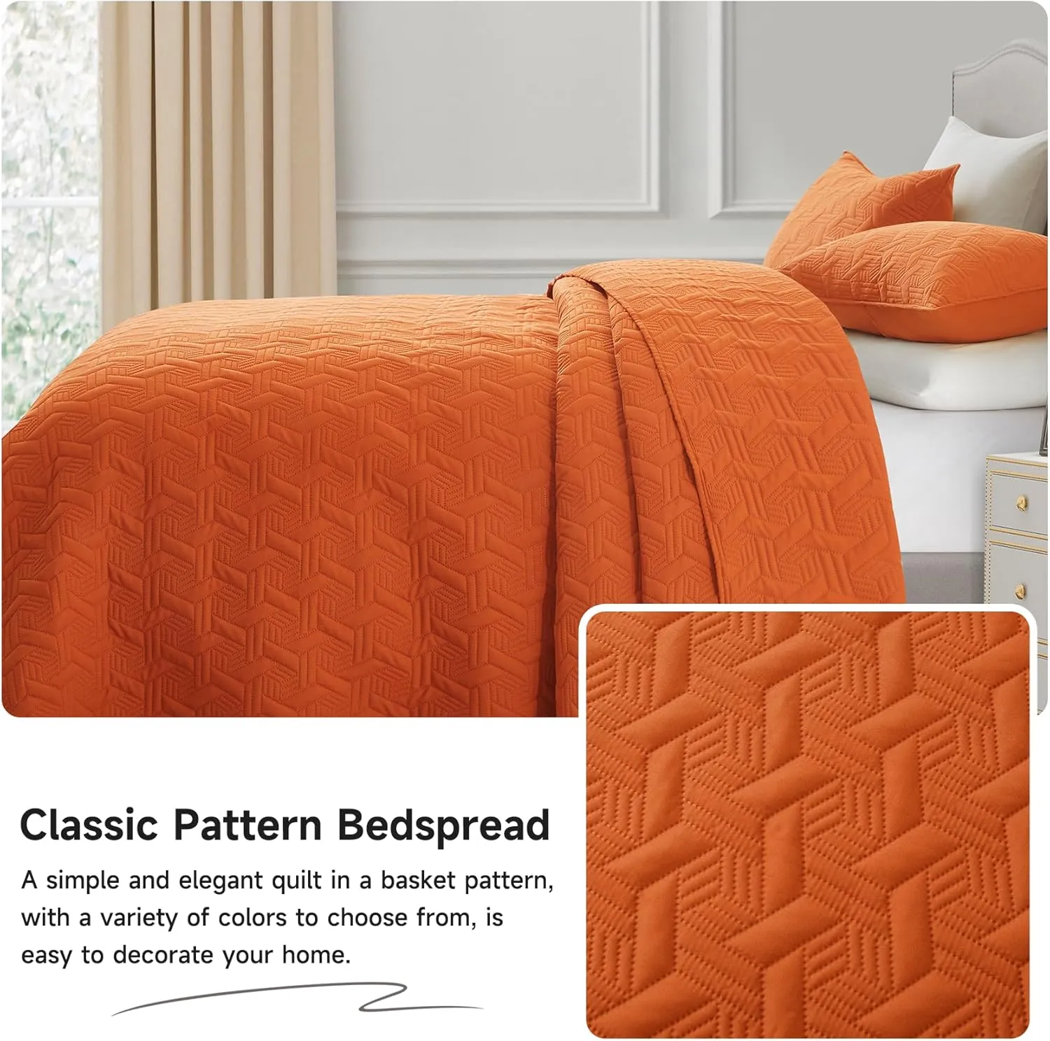 Lavsiry Burnt Orange Quilt King Size Bedding Set, Summer Thin Microfiber Quilted Bedspread & Coverlet, Soft Lightweight Comforter for All Seasons - 3 Piece(1 Quilt, 2 Pillow Shams)