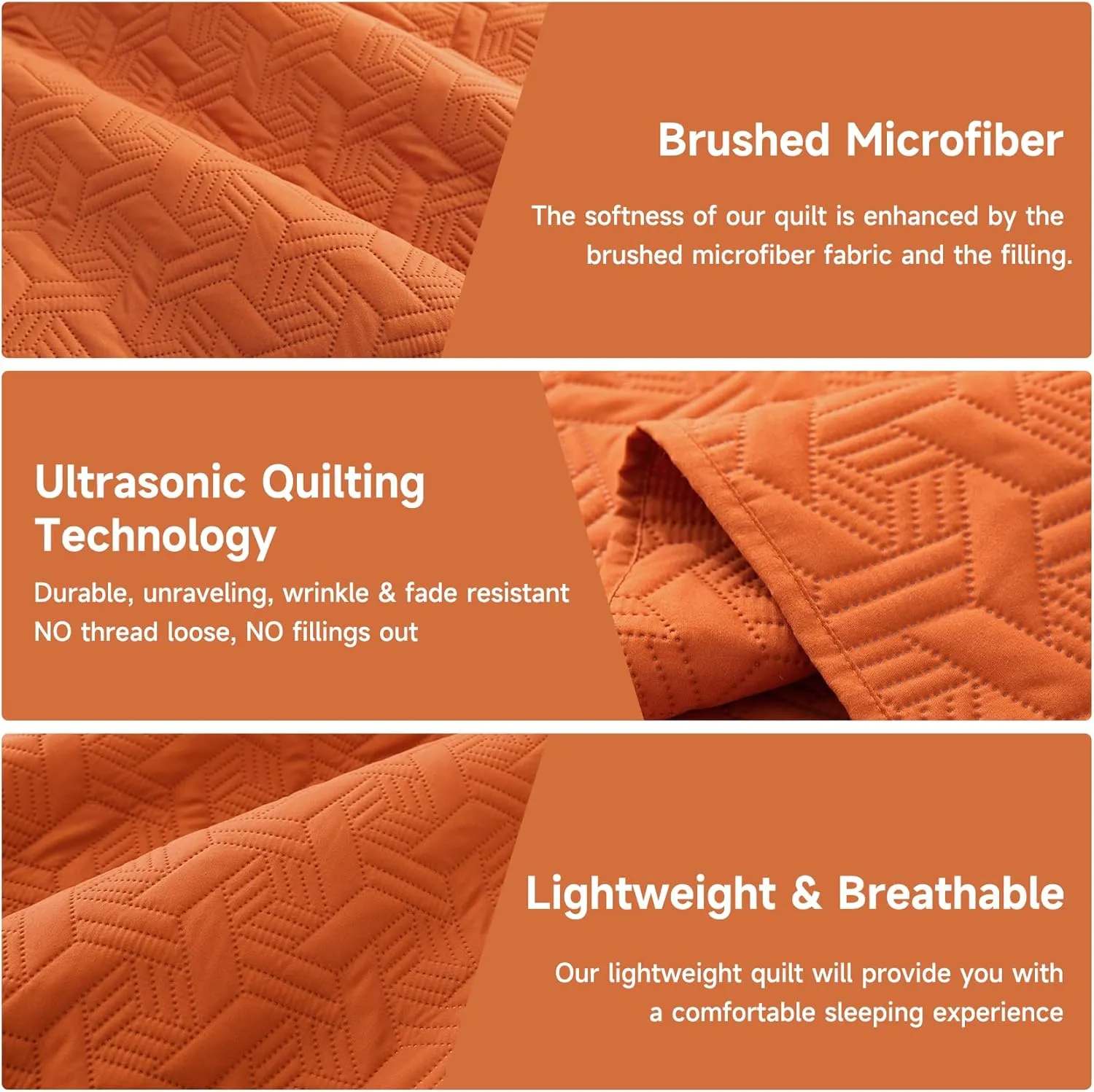 Lavsiry Burnt Orange Quilt King Size Bedding Set, Summer Thin Microfiber Quilted Bedspread & Coverlet, Soft Lightweight Comforter for All Seasons - 3 Piece(1 Quilt, 2 Pillow Shams)
