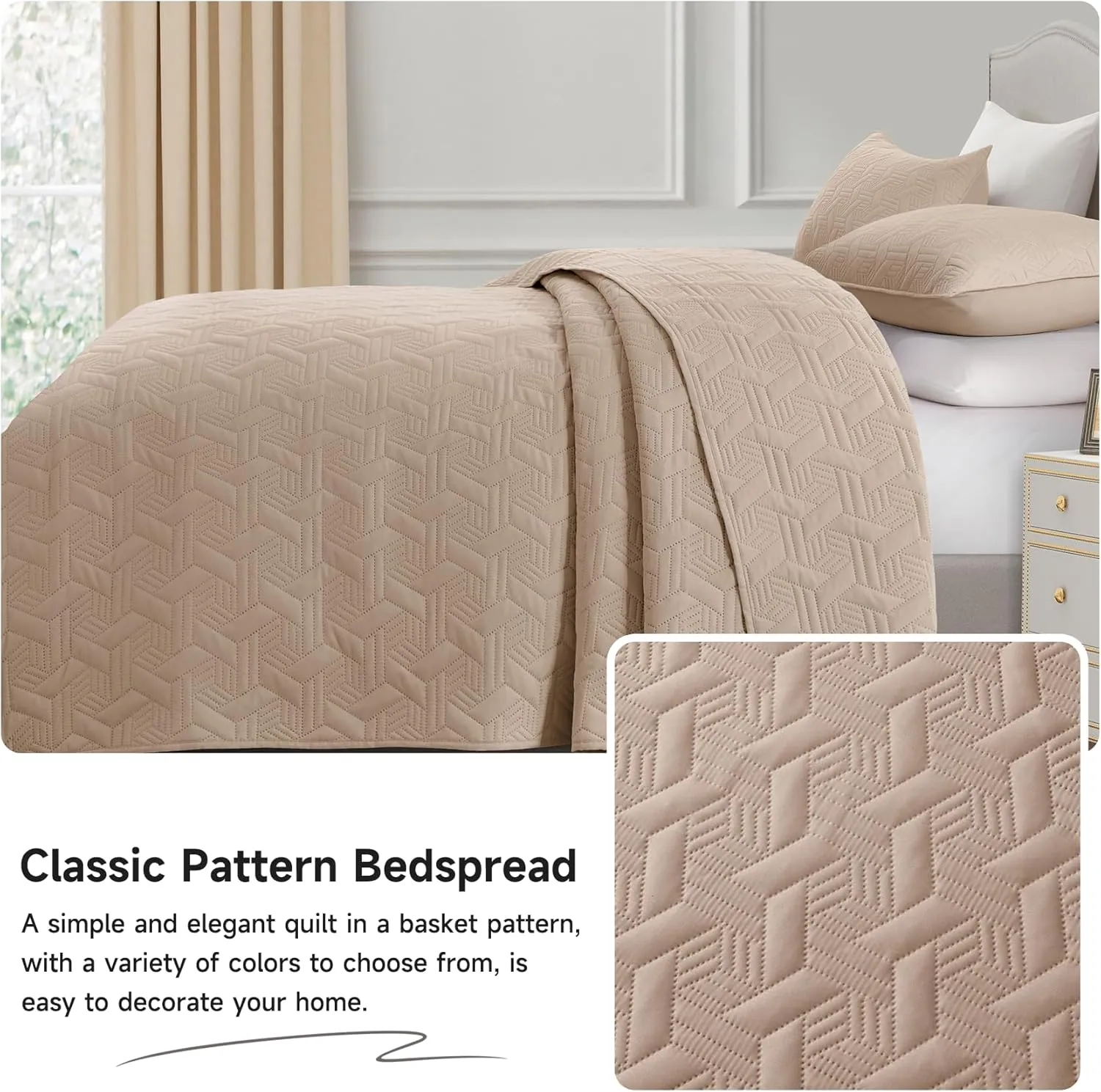 Lavsiry Light Camel Quilt Twin Size Bedding Set, Summer Thin Microfiber Quilted Bedspread & Coverlet, Soft Lightweight Comforter for All Seasons - 2 Piece(1 Quilt, 1 Pillow Sham)
