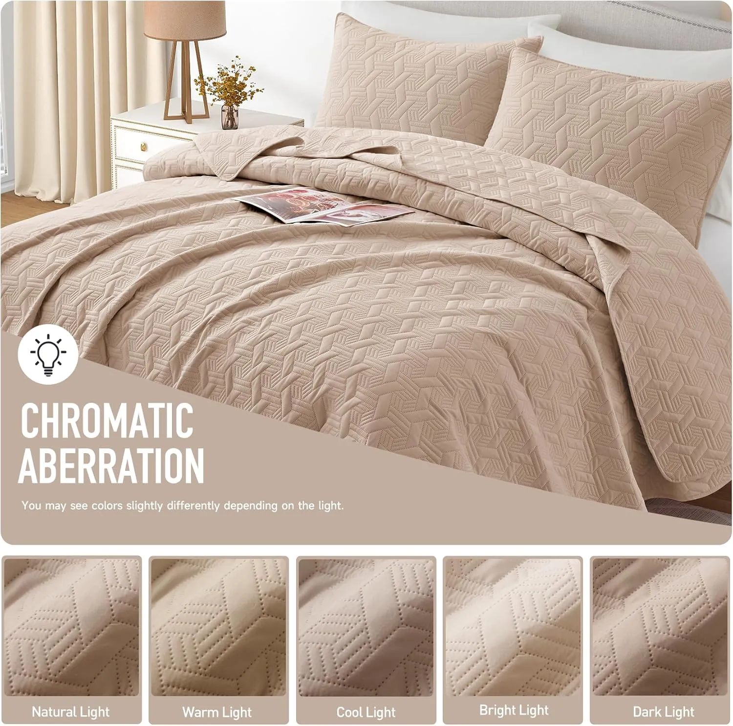 Lavsiry Light Camel Quilt Twin Size Bedding Set, Summer Thin Microfiber Quilted Bedspread & Coverlet, Soft Lightweight Comforter for All Seasons - 2 Piece(1 Quilt, 1 Pillow Sham)
