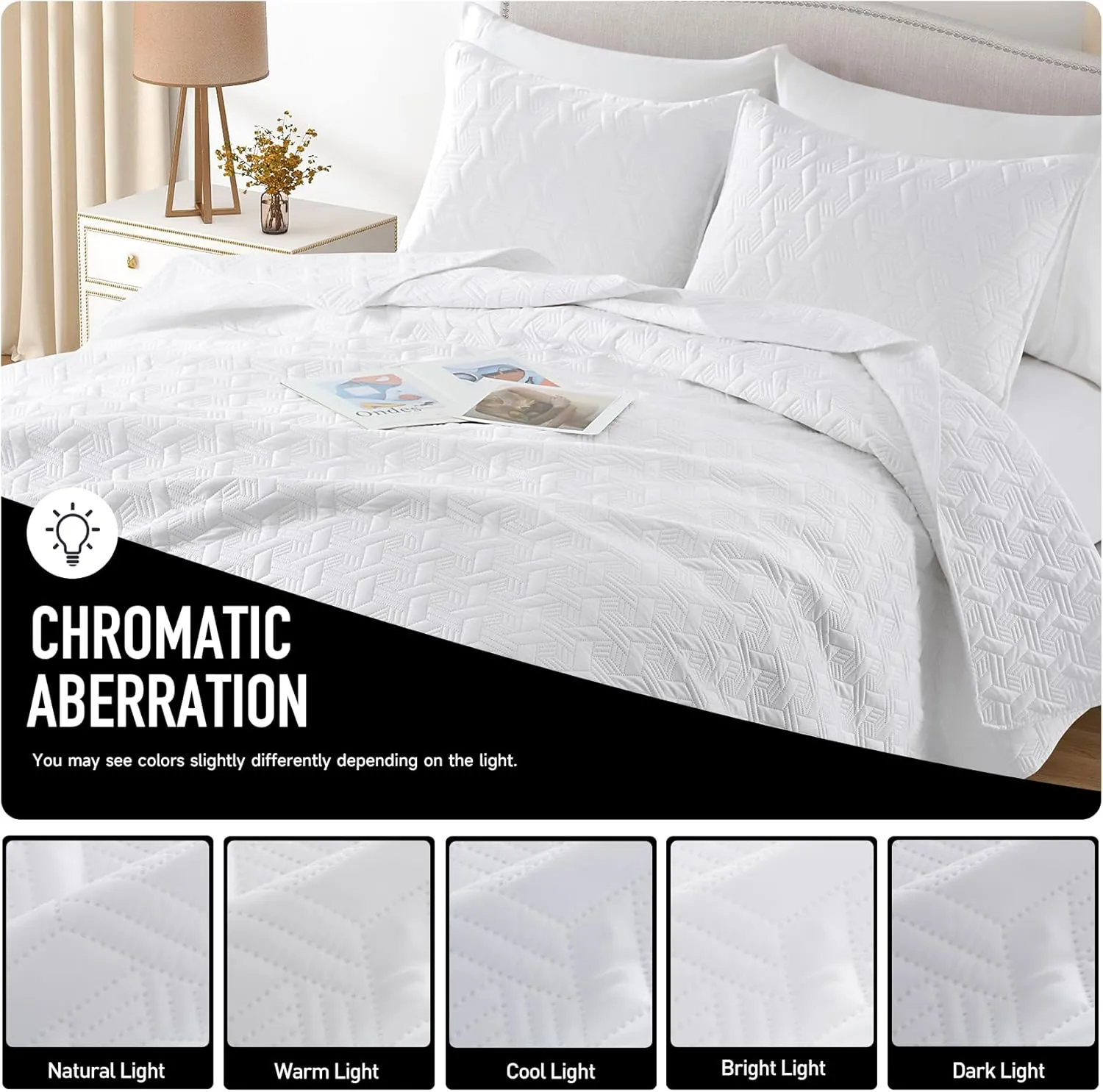Lavsiry White Quilt King Size Bedding Set, Summer Thin Microfiber Quilted Bedspread & Coverlet, Soft Lightweight Comforter for All Seasons - 3 Piece(1 Quilt, 2 Pillow Shams)