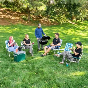 Lawn Chair USA - Outdoor Chairs for Camping. Made with Lightweight Aluminum Frames and UV-Resistant Webbing. Folds for Easy Storage 2- Pack (Sea Island with White Arms, Classic)