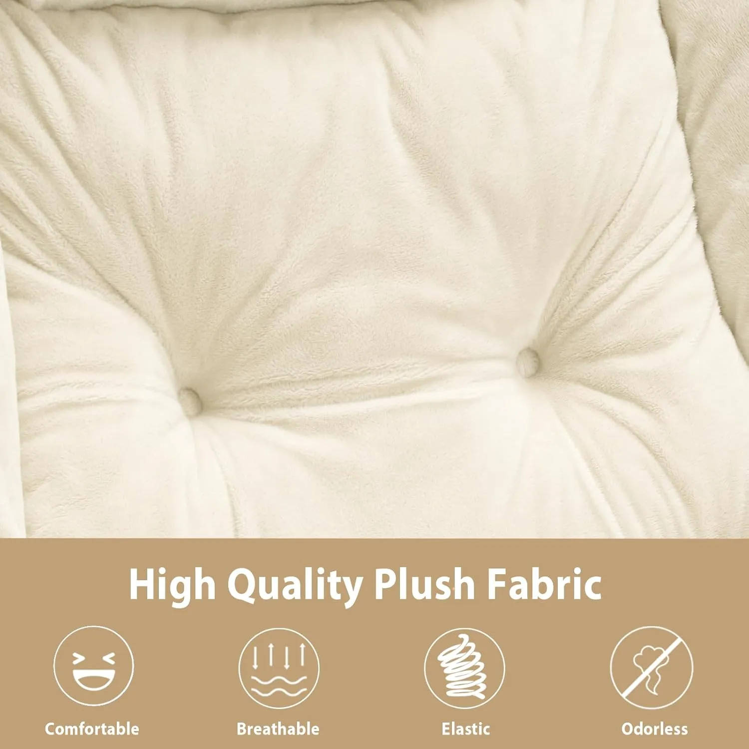 Lazy Chair with Folding Ottoman, Accent Chair Plush Upholstered with Metal Structure and Non-Slip Pads, Sofa Armchair with Footrest and Side Storage Bag for Dorm, Room, Office, Beige
