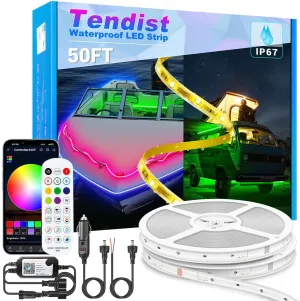 LED Boat Lights Strip 50FT, IP67 Marine LED Strip Pontoon Boat Light App Control, 12V RGB Waterproof Boat Interior Light, Night Fishing Lighting for Bass Boat, Kayak, Jon Boat, Deck