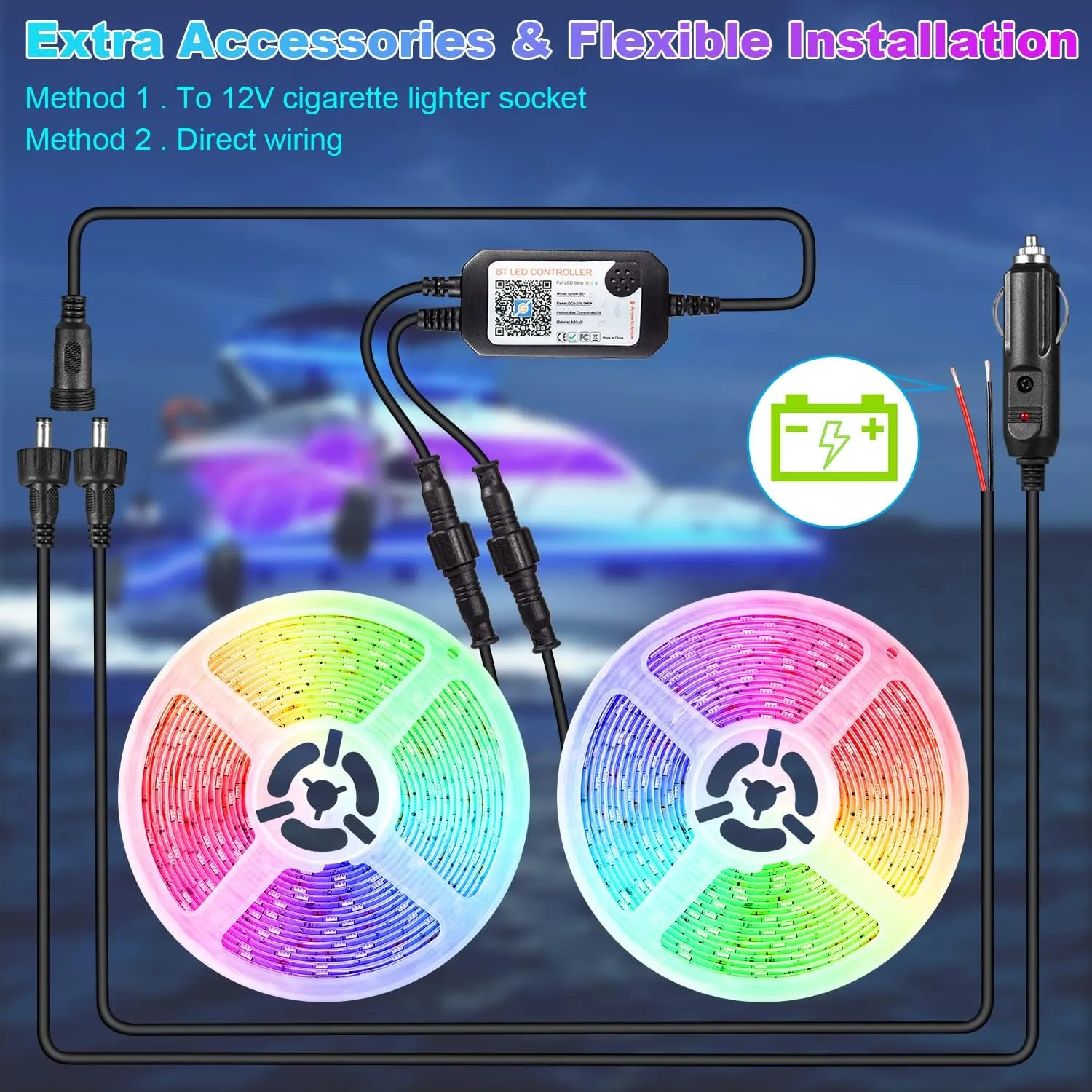LED Boat Lights Strip 50FT, IP67 Marine LED Strip Pontoon Boat Light App Control, 12V RGB Waterproof Boat Interior Light, Night Fishing Lighting for Bass Boat, Kayak, Jon Boat, Deck