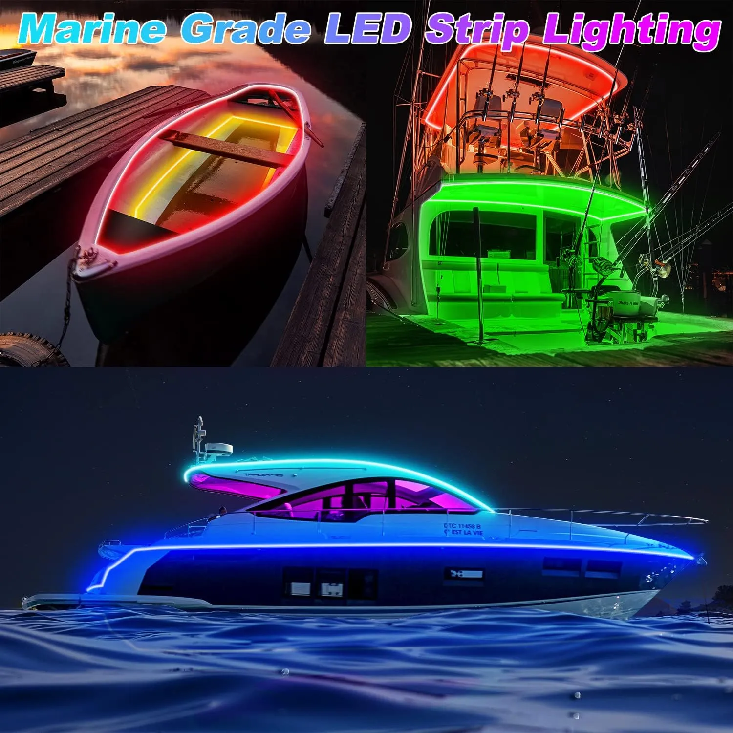 LED Boat Lights Strip 50FT, IP67 Marine LED Strip Pontoon Boat Light App Control, 12V RGB Waterproof Boat Interior Light, Night Fishing Lighting for Bass Boat, Kayak, Jon Boat, Deck