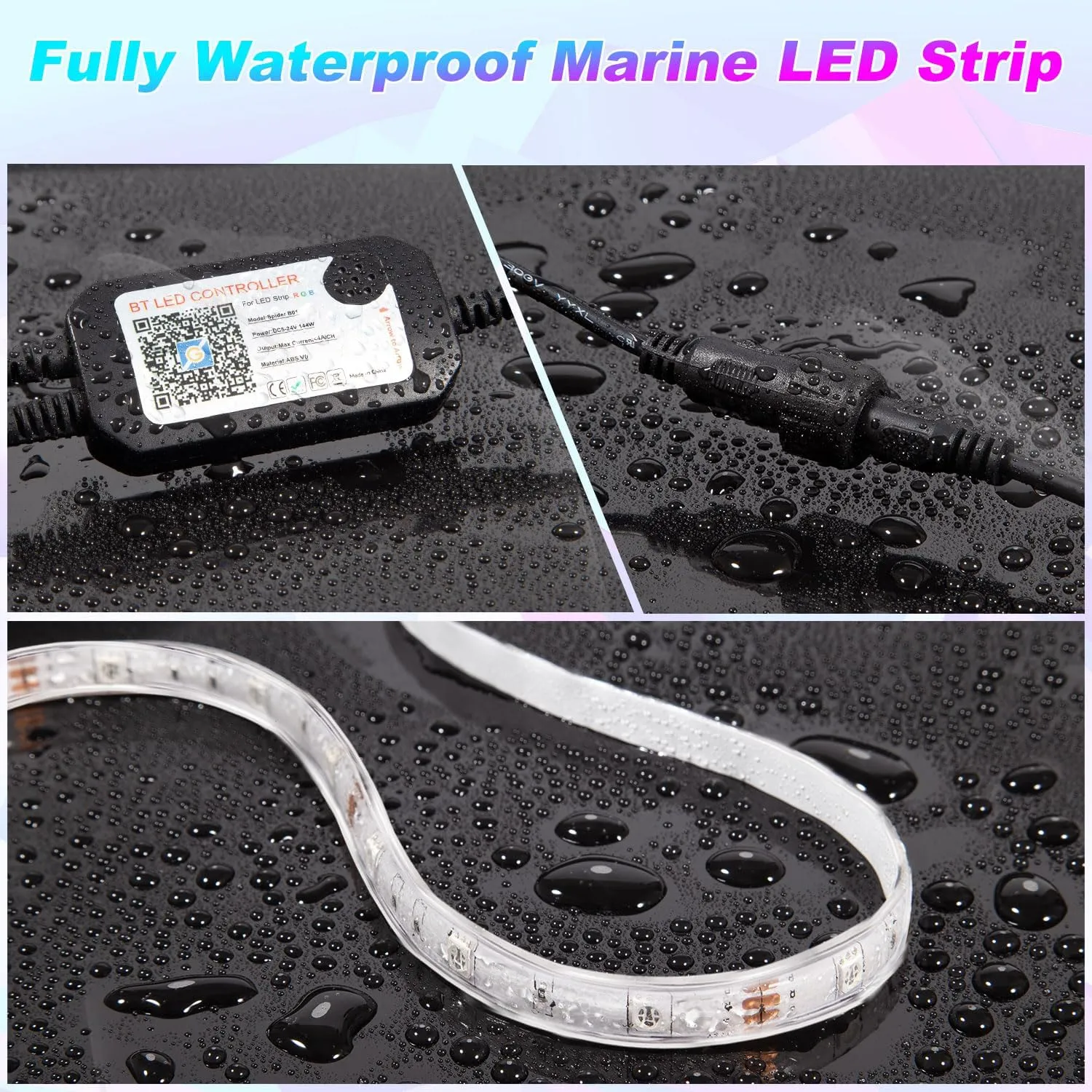 LED Boat Lights Strip 50FT, IP67 Marine LED Strip Pontoon Boat Light App Control, 12V RGB Waterproof Boat Interior Light, Night Fishing Lighting for Bass Boat, Kayak, Jon Boat, Deck