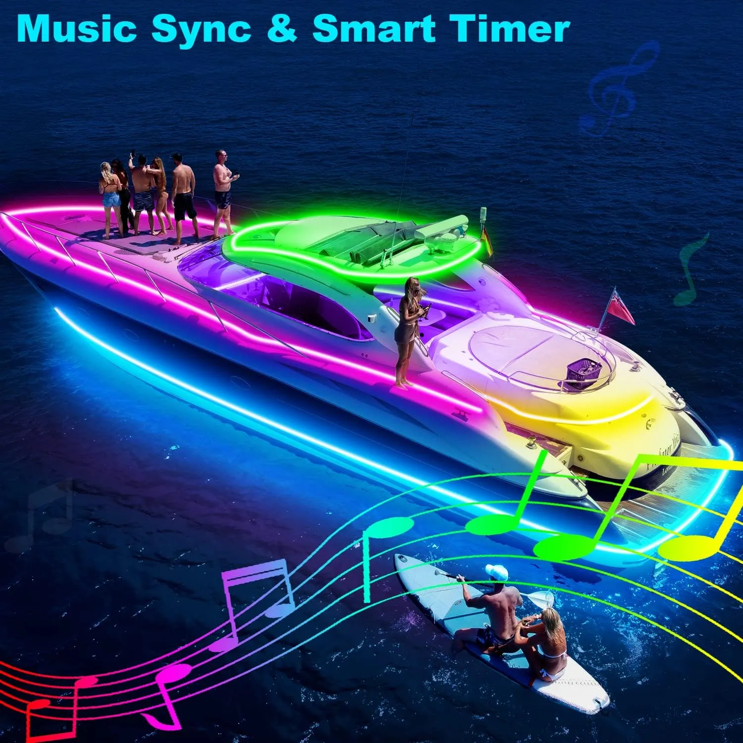 LED Boat Lights Strip 50FT, IP67 Marine LED Strip Pontoon Boat Light App Control, 12V RGB Waterproof Boat Interior Light, Night Fishing Lighting for Bass Boat, Kayak, Jon Boat, Deck