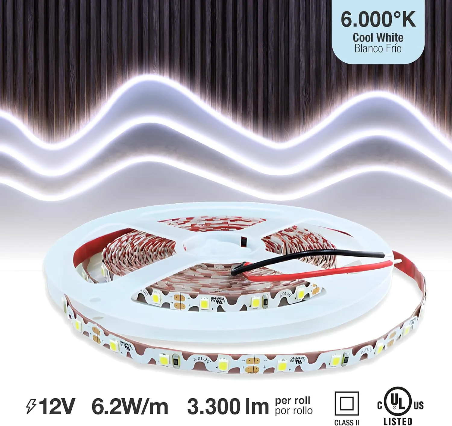 LED Lighting 12V 16.4ft UL Listed Cool White 2835 SMD Zig-Zag LED Strip Lights Dimmable 660lm/m 6.2W/m 300 LEDs 60 LEDs/m IP33 Non-Waterproof. S Shape Angle Turning Capable