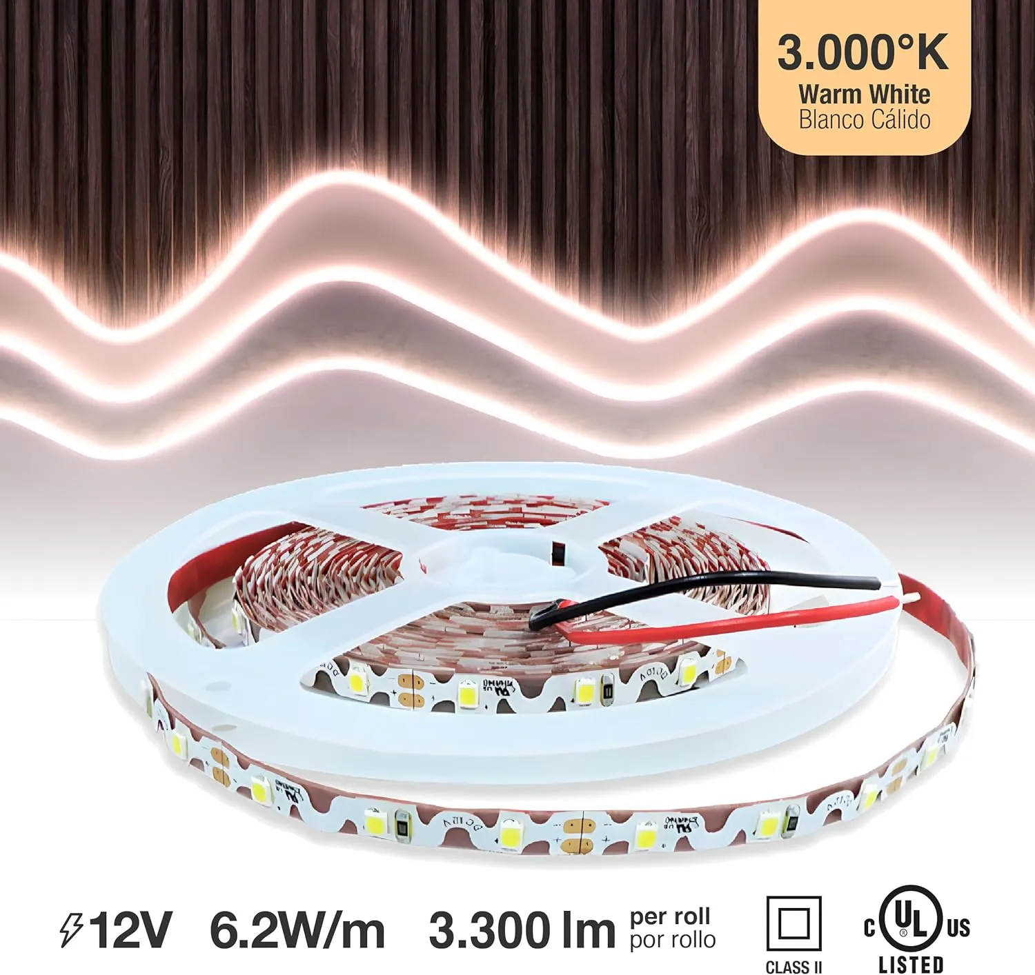 LED Lighting 12V 16.4ft UL Listed Warm White 2835 SMD Zig-Zag LED Strip Lights Dimmable 660lm/m 6.2W/m 300 LEDs 60 LEDs/m IP33 Non-Waterproof. S Shape Angle Turning Capable
