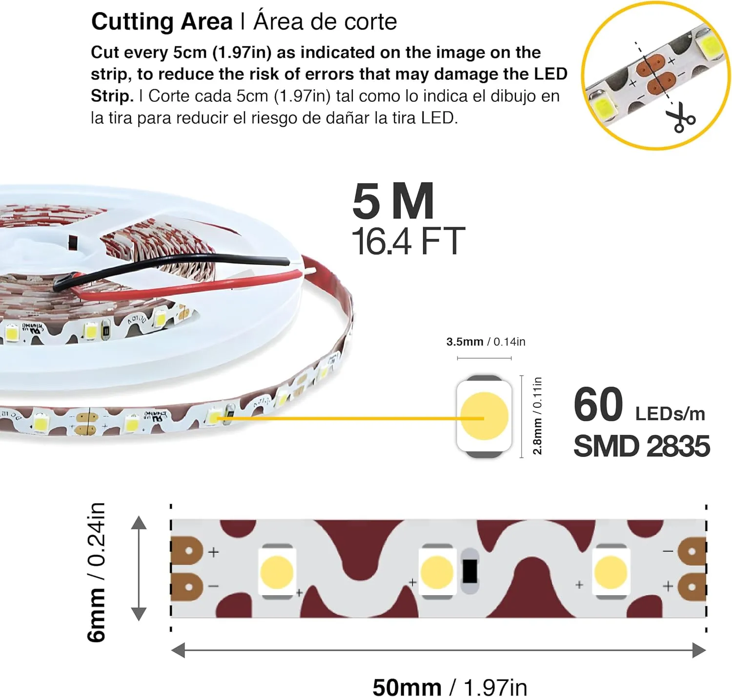 LED Lighting 12V 16.4ft UL Listed Warm White 2835 SMD Zig-Zag LED Strip Lights Dimmable 660lm/m 6.2W/m 300 LEDs 60 LEDs/m IP33 Non-Waterproof. S Shape Angle Turning Capable