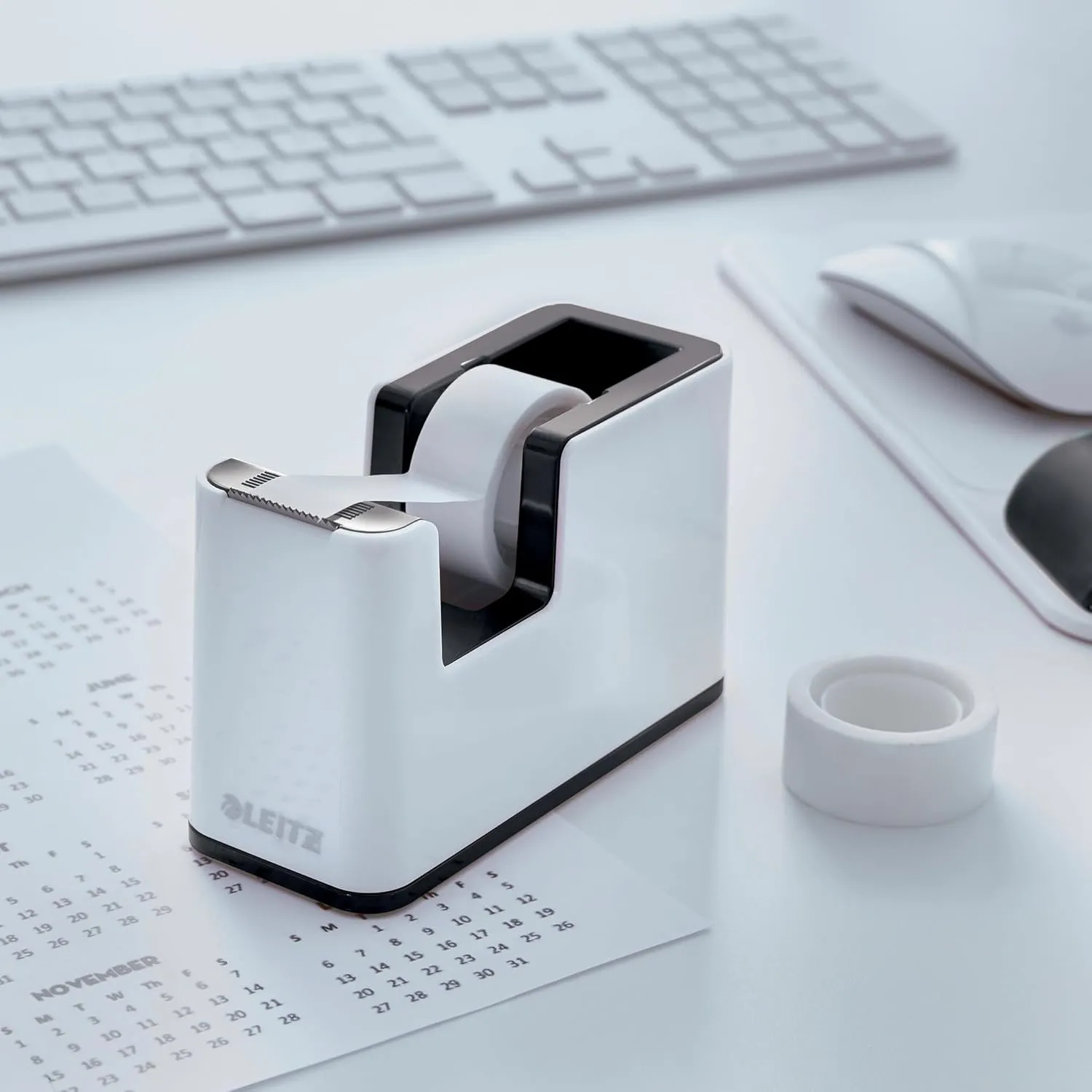 Leitz Tape Dispenser, Heavy Base with Tape, Wow Range, Pearl White/Black