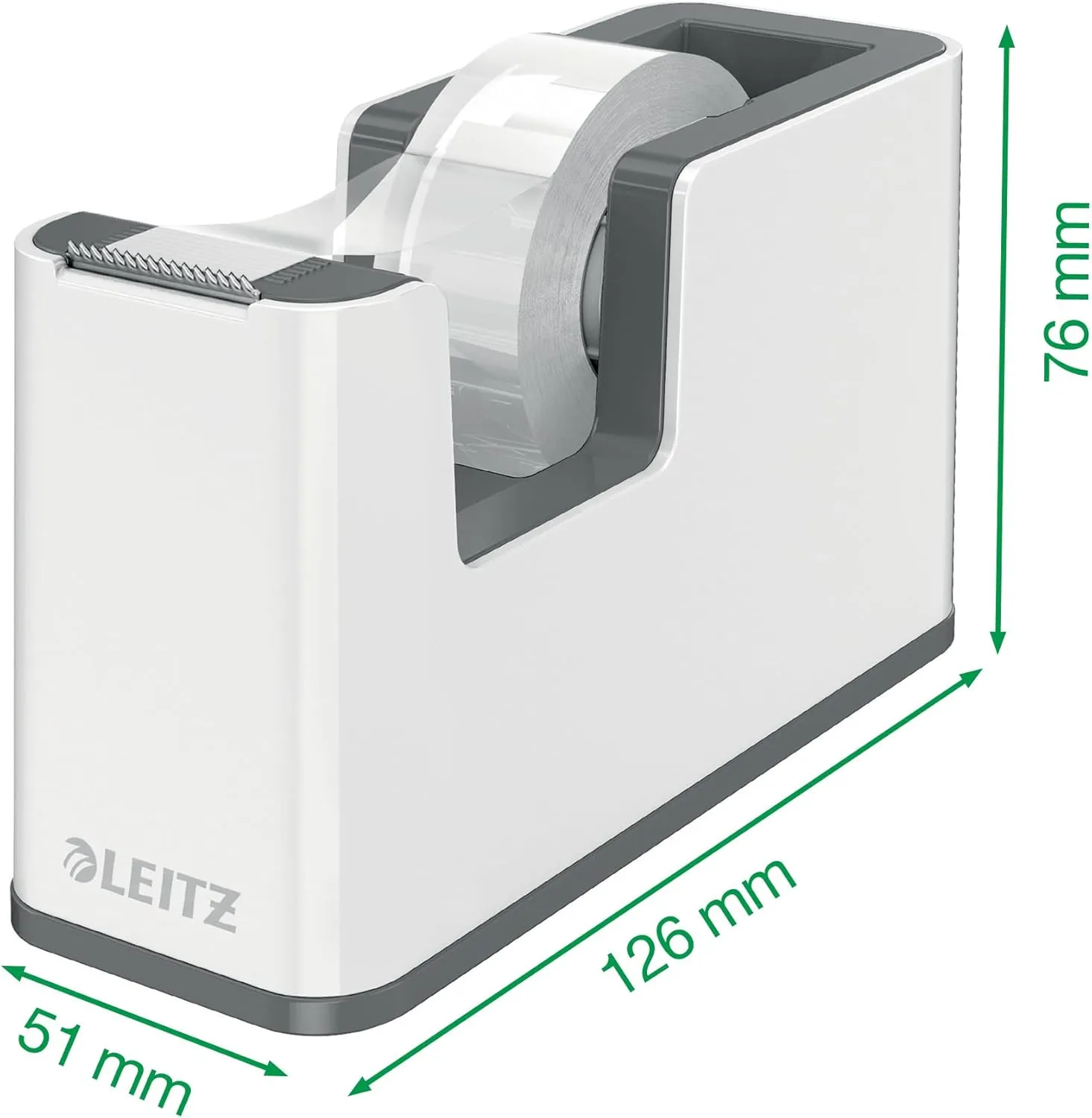 Leitz Tape Dispenser, Heavy Base with Tape, Wow Range, Pearl White/Black