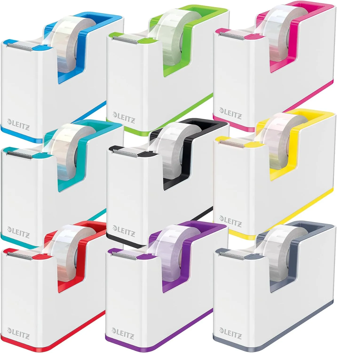 Leitz Tape Dispenser, Heavy Base with Tape, Wow Range, Pearl White/Black