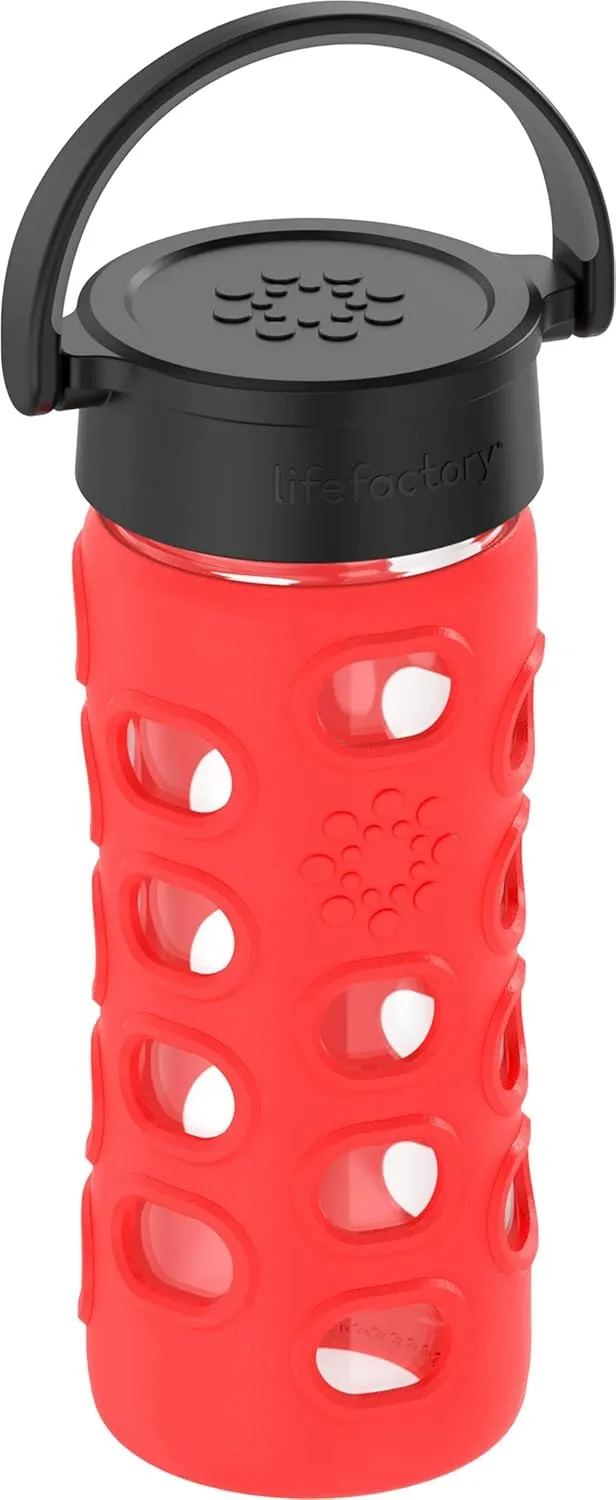 Lifefactory 12-Ounce BPA-Free Glass Water Bottle with Classic Cap and Protective Silicone Sleeve, Apple Red