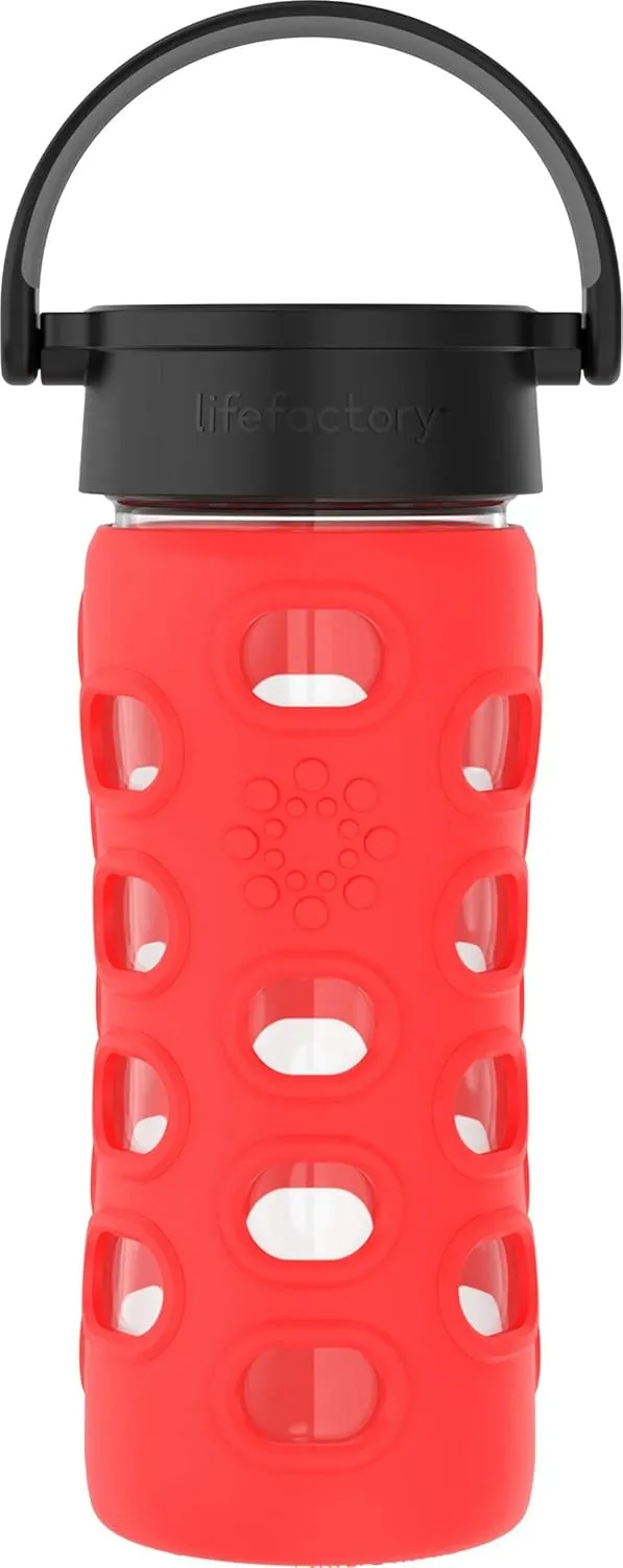 Lifefactory 12-Ounce BPA-Free Glass Water Bottle with Classic Cap and Protective Silicone Sleeve, Apple Red