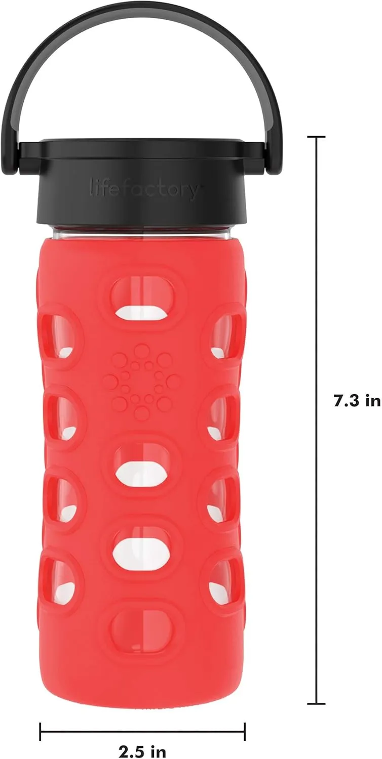 Lifefactory 12-Ounce BPA-Free Glass Water Bottle with Classic Cap and Protective Silicone Sleeve, Apple Red