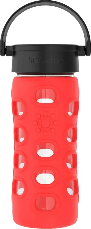 Lifefactory 12-Ounce BPA-Free Glass Water Bottle with Classic Cap and Protective Silicone Sleeve, Apple Red